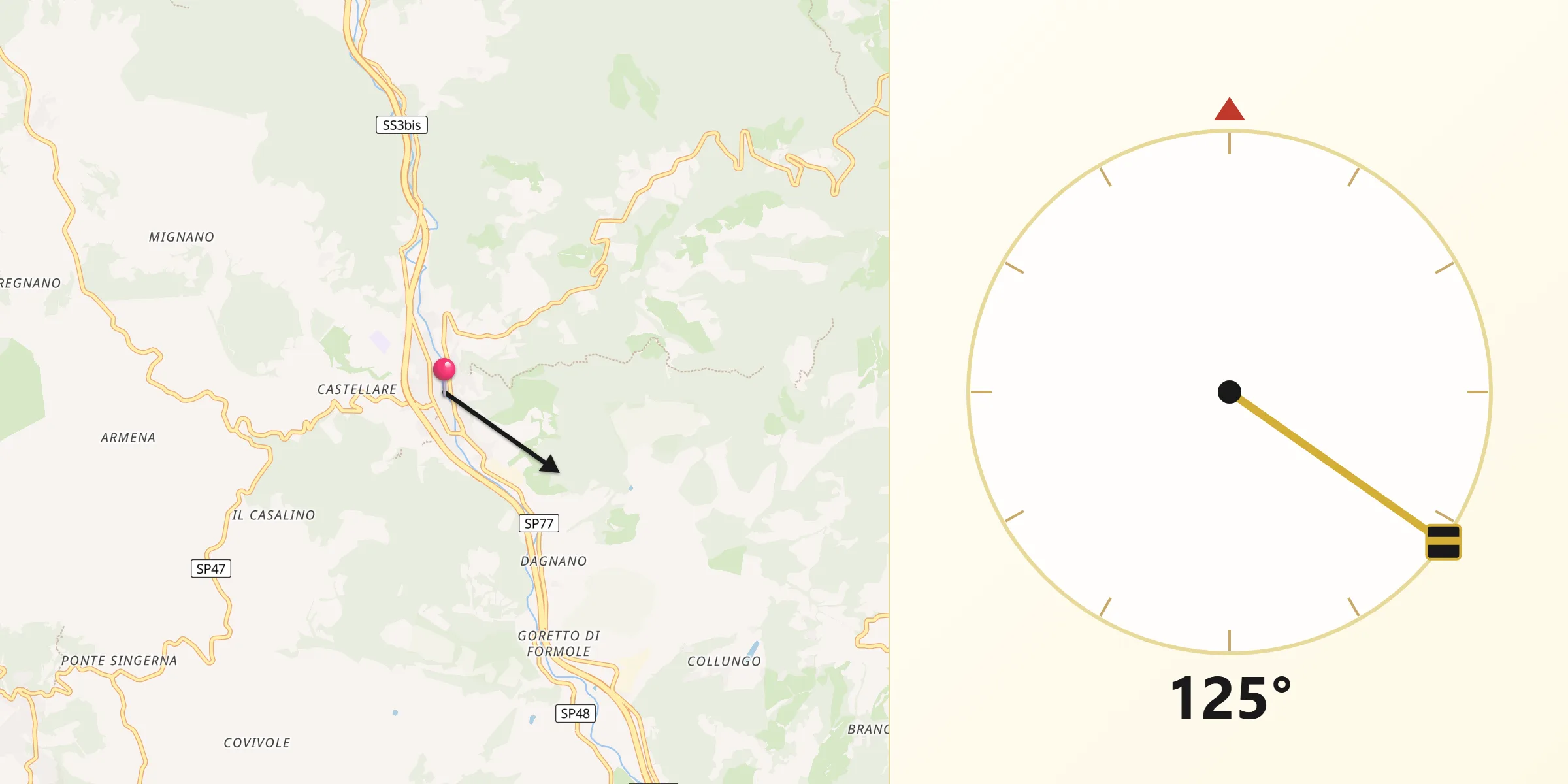 Direzione della Qibla da Pieve Santo Stefano