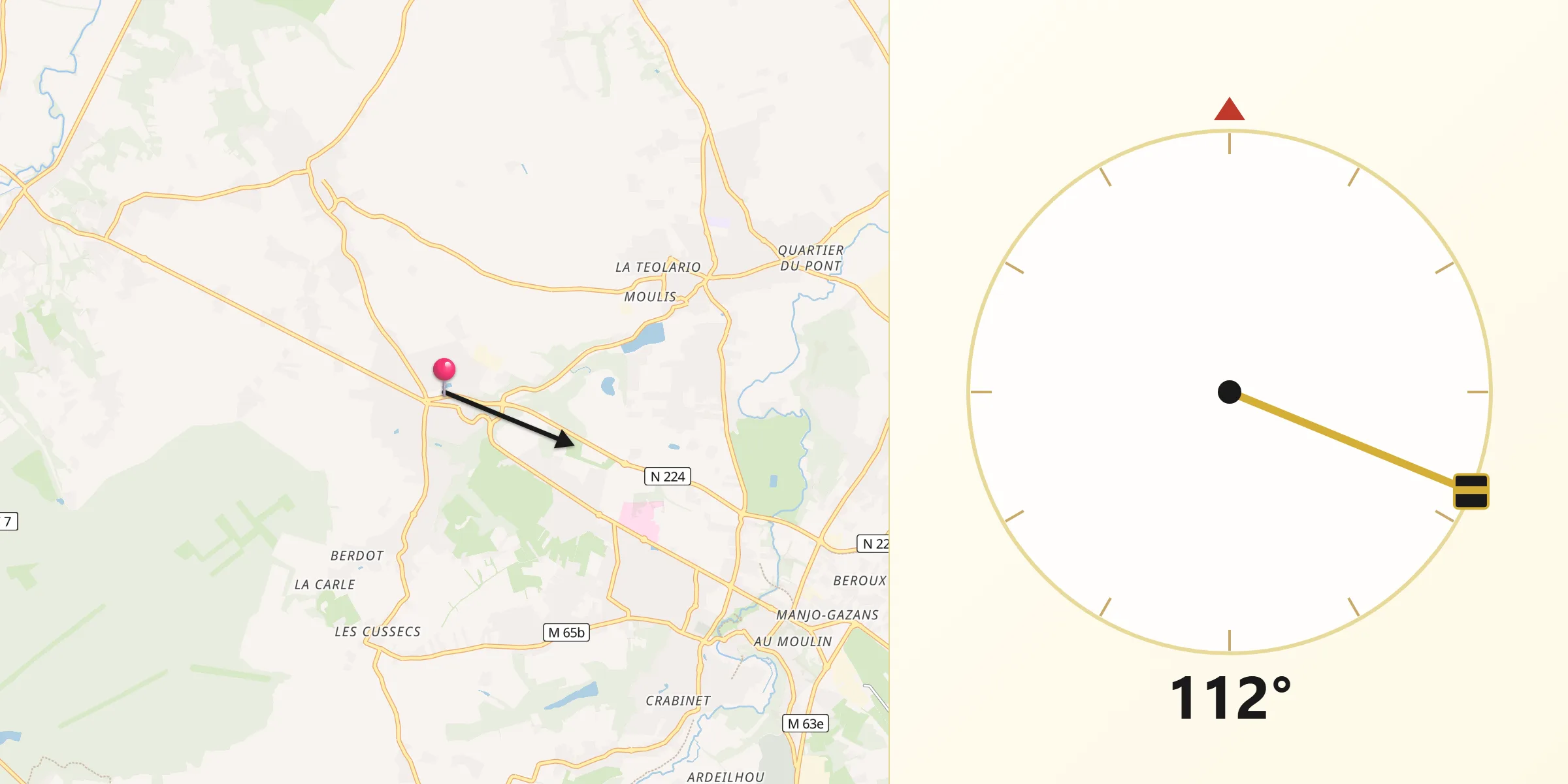 Direction vers la Qibla depuis Mondonville