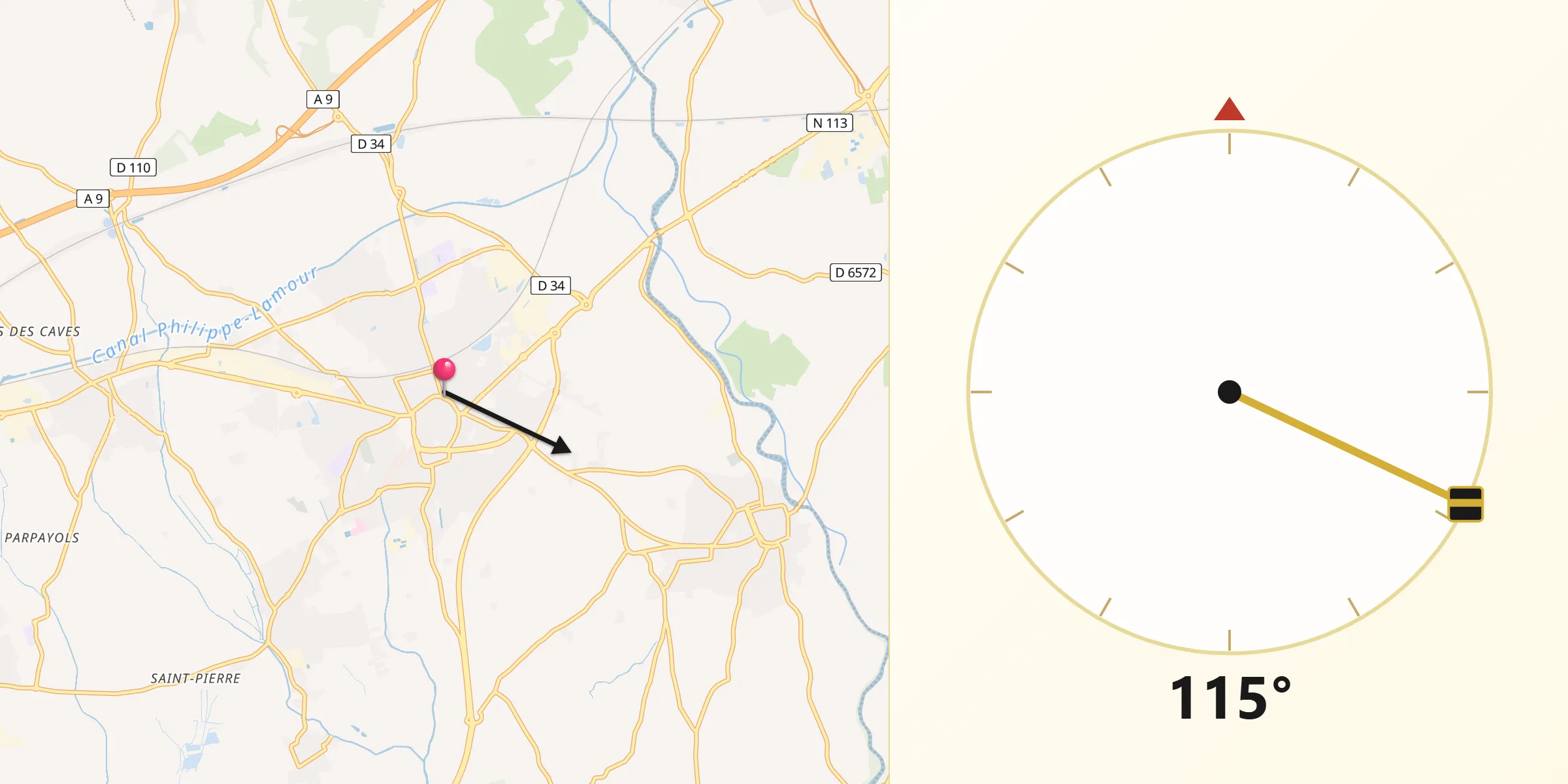 Direction vers la Qibla depuis Lunel