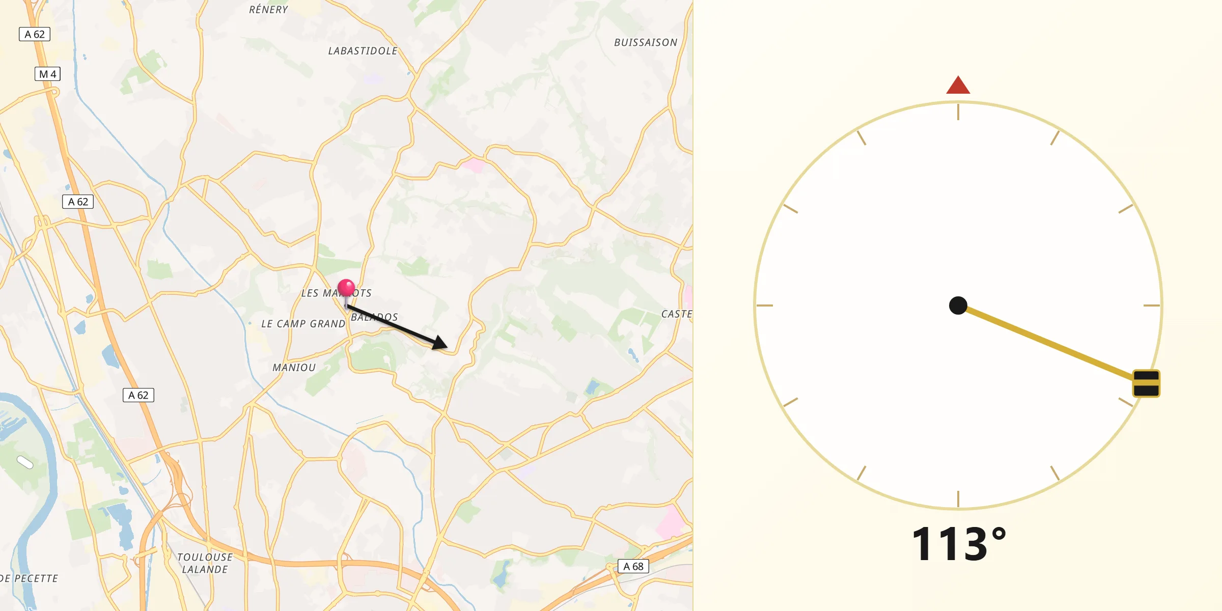 Direction vers la Qibla depuis Launaguet