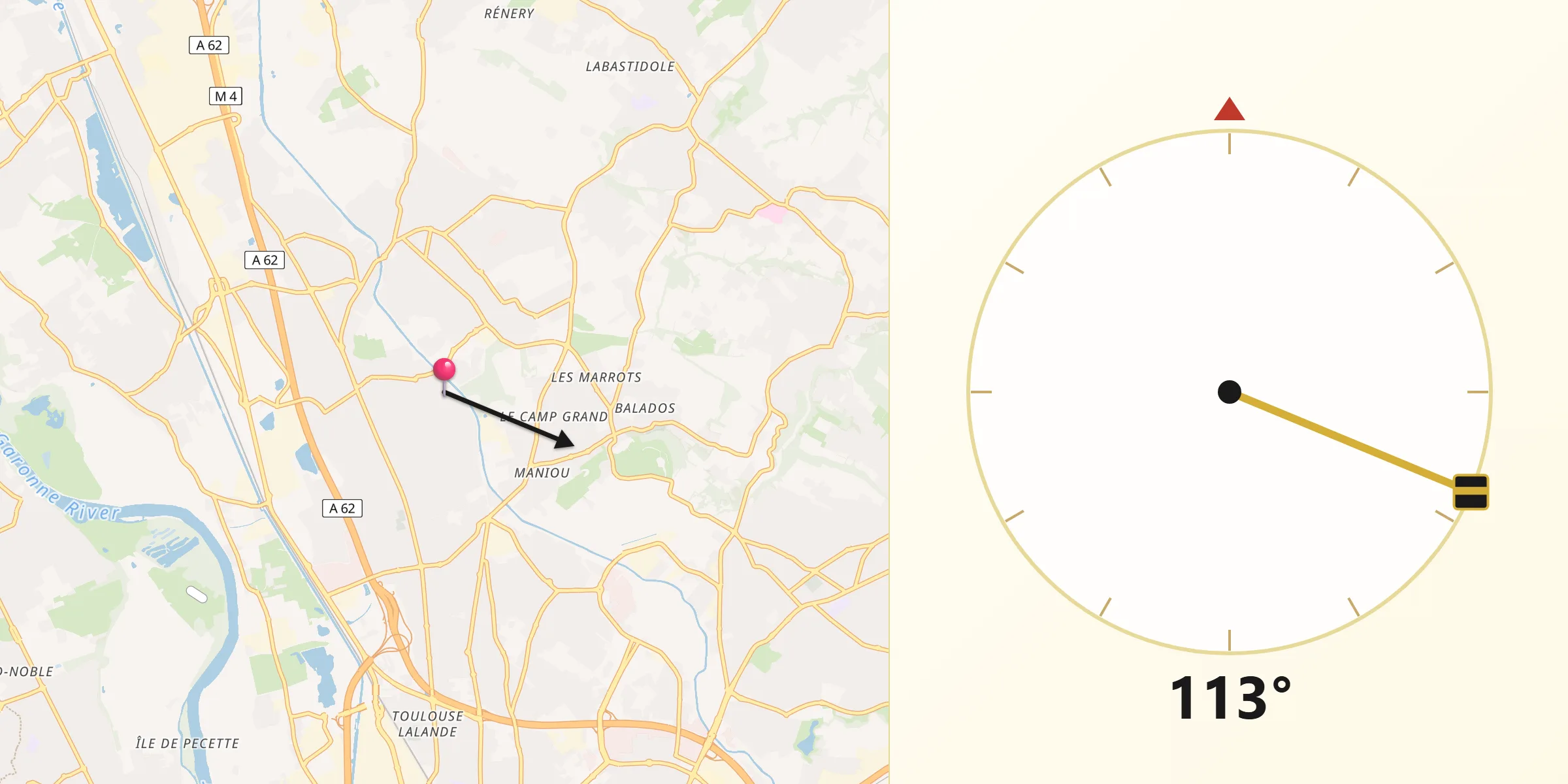 Direction vers la Qibla depuis Fonbeauzard