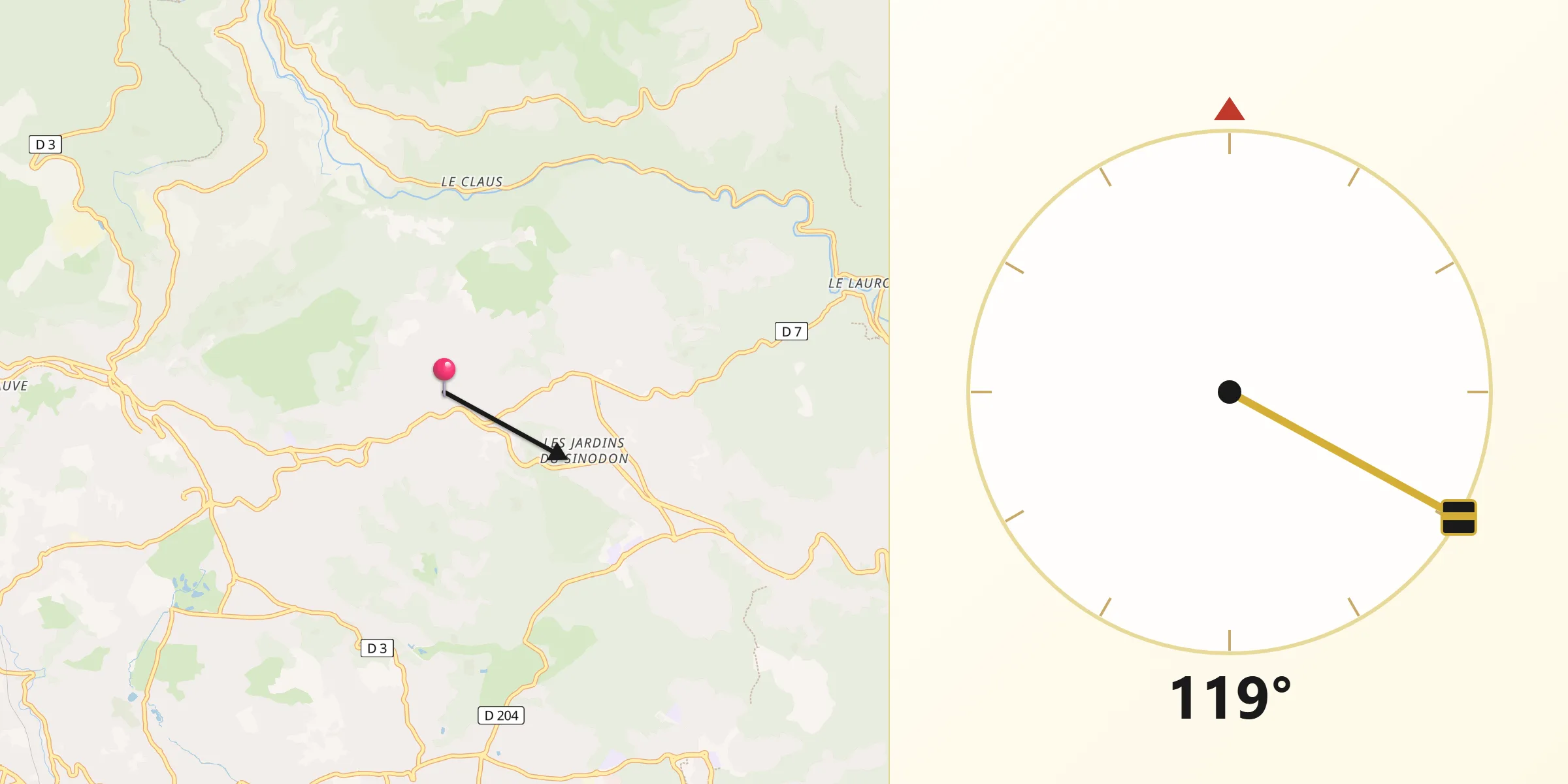 Direction vers la Qibla depuis Le Rouret