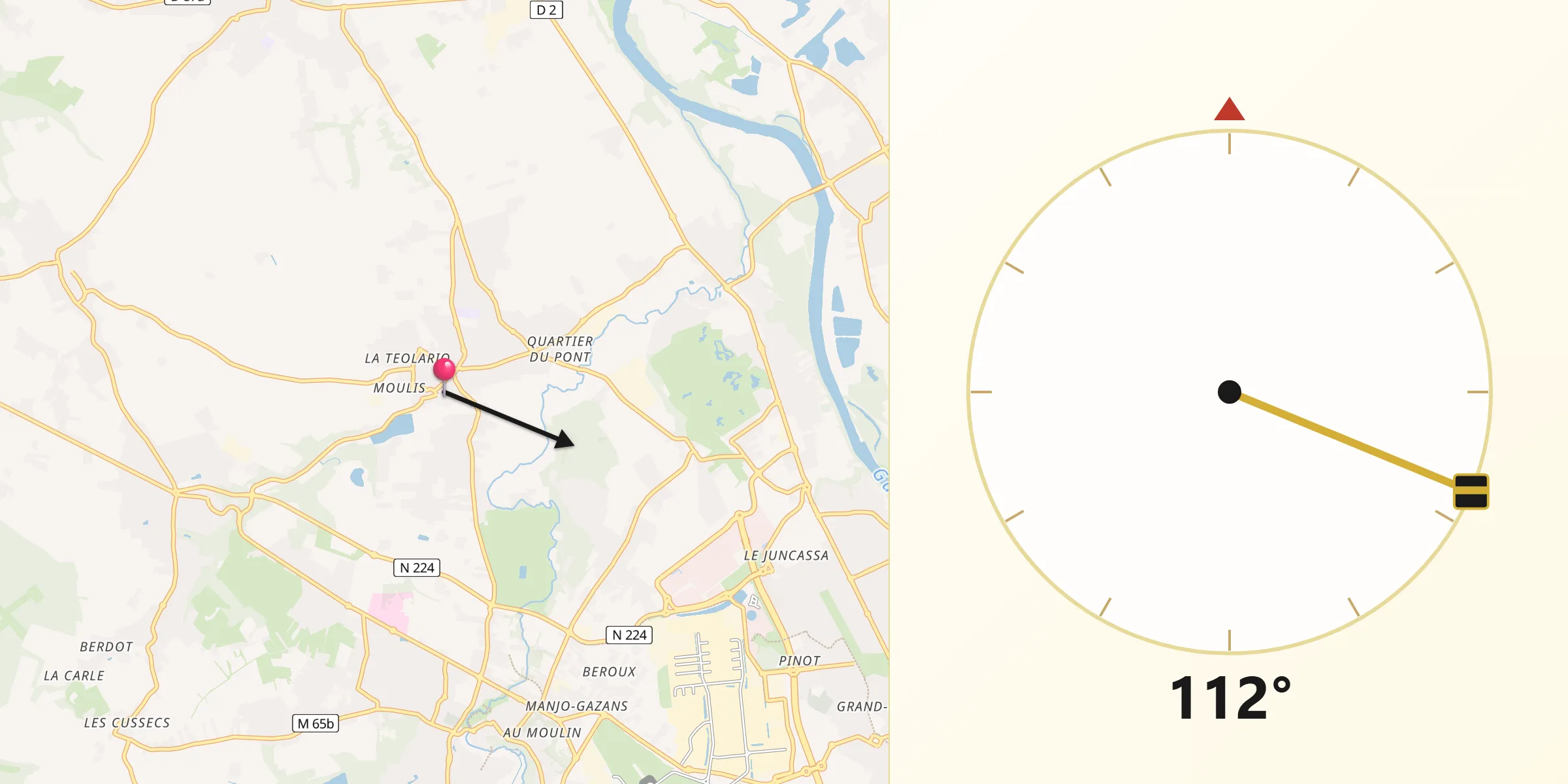 Direction vers la Qibla depuis Aussonne