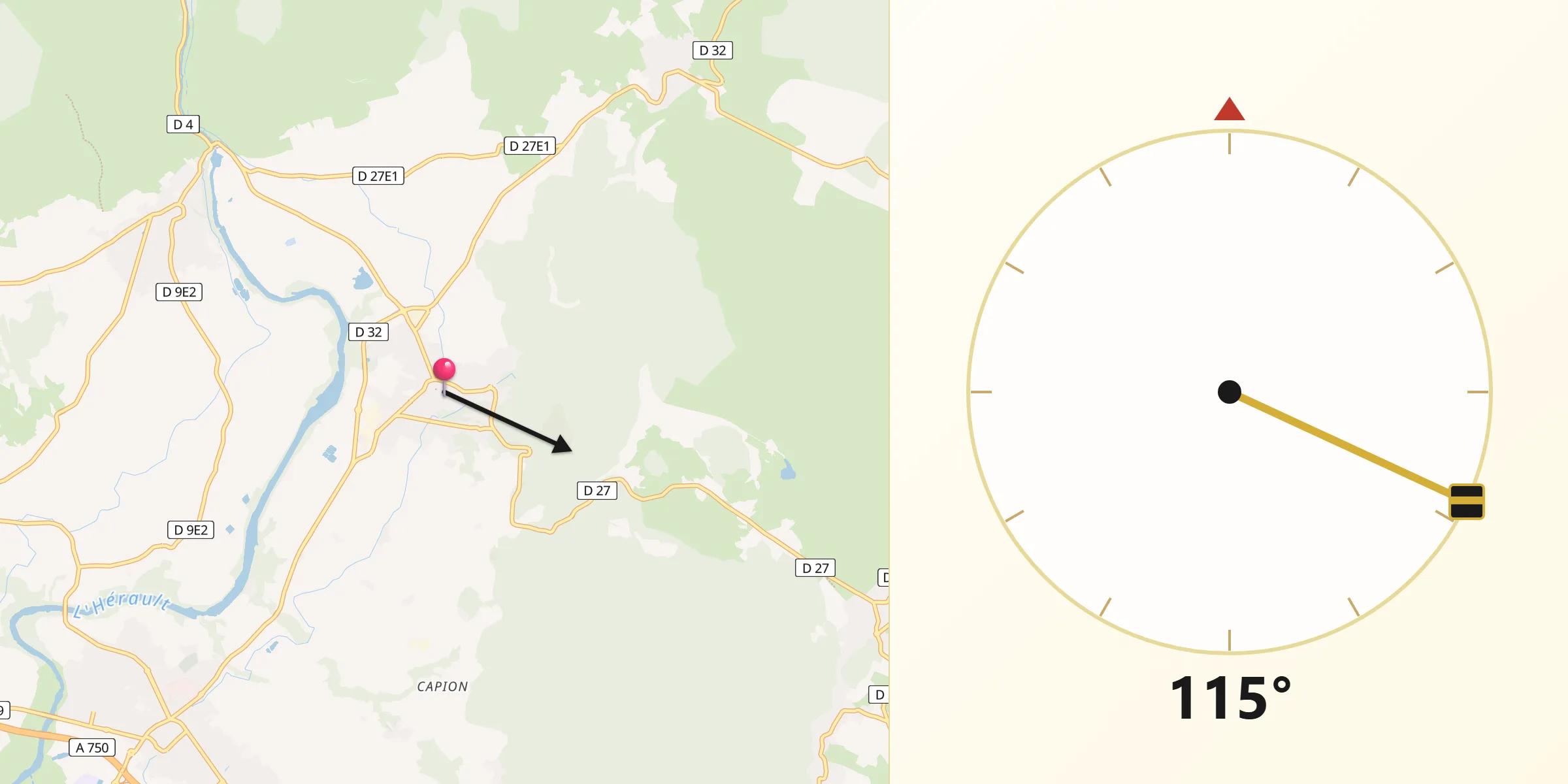 Direction vers la Qibla depuis Aniane