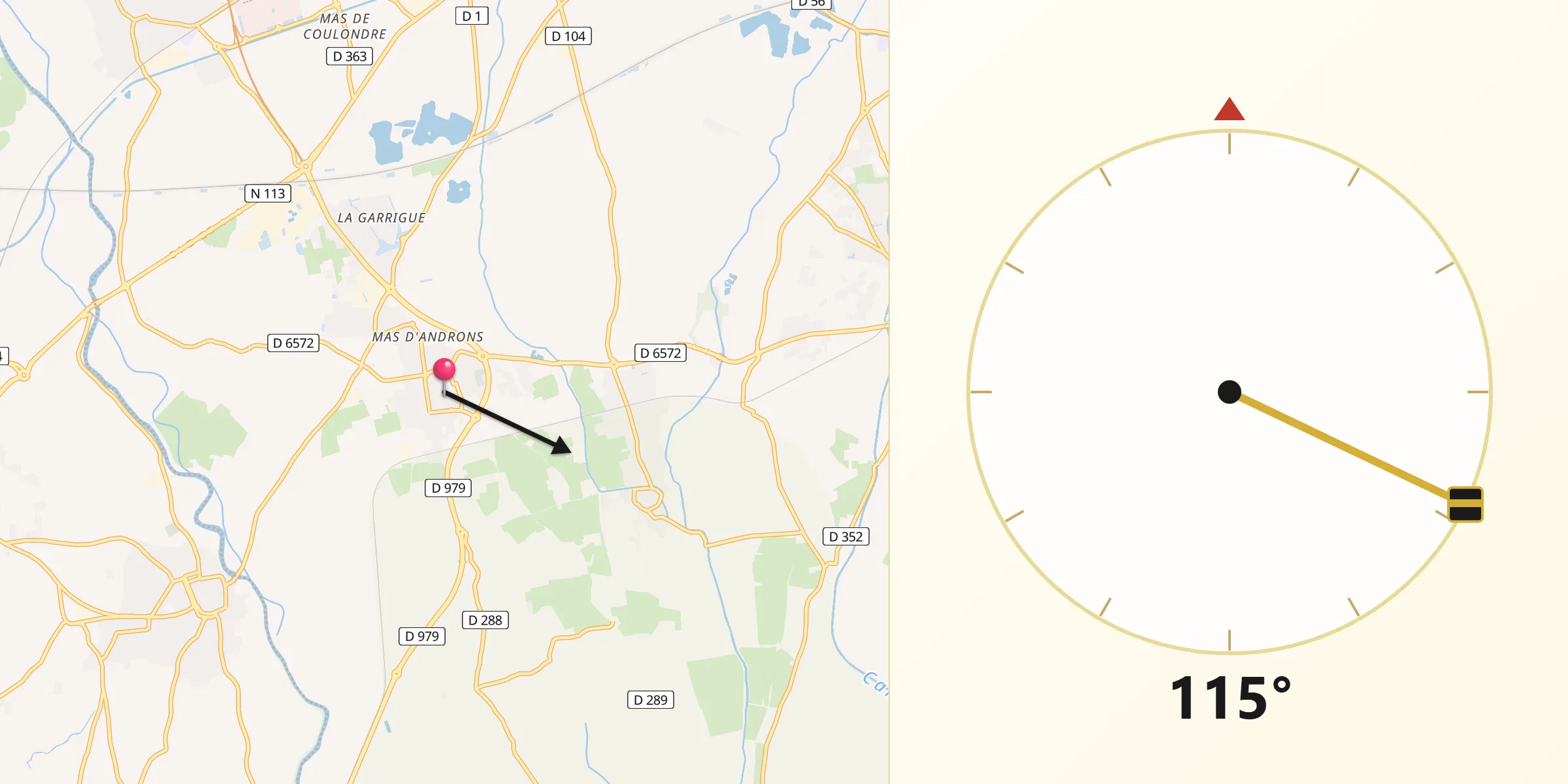 Direction vers la Qibla depuis Aimargues