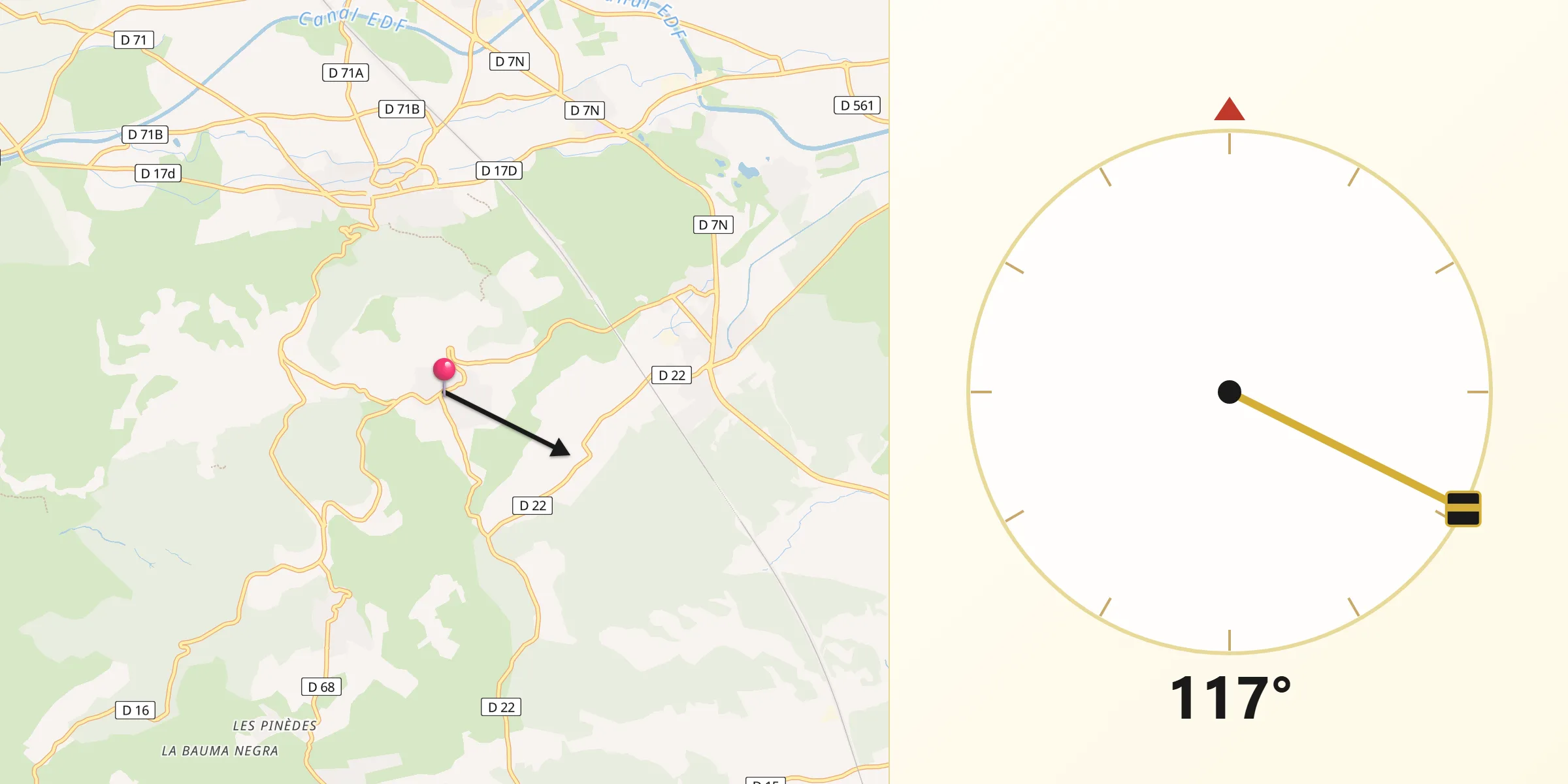 Direction vers la Qibla depuis Vernègues