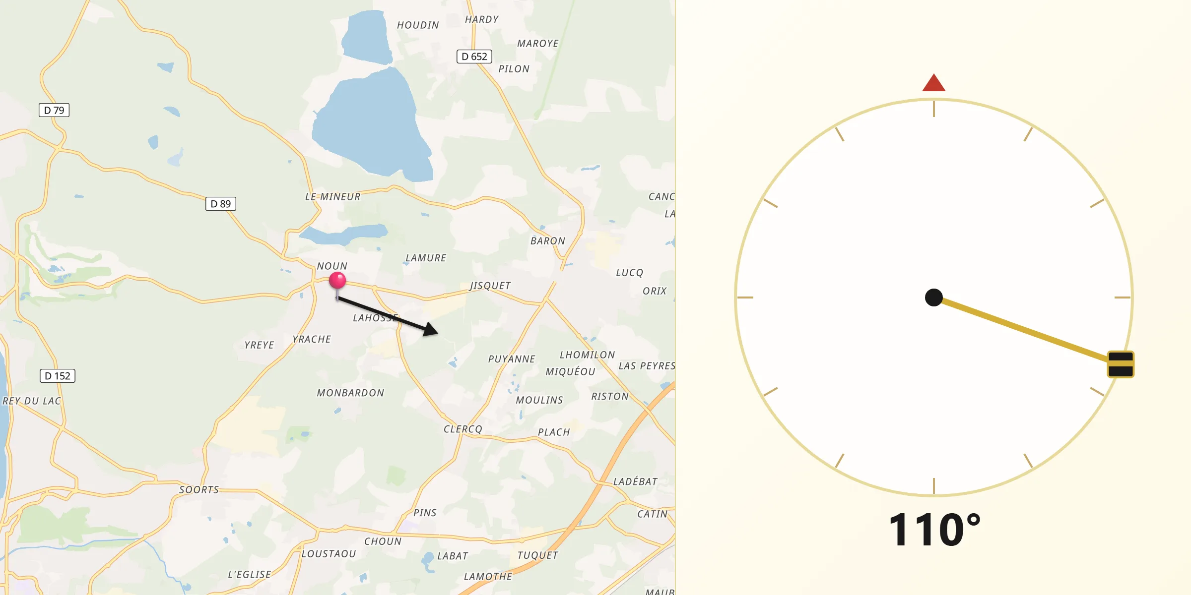 Direction vers la Qibla depuis Seignosse