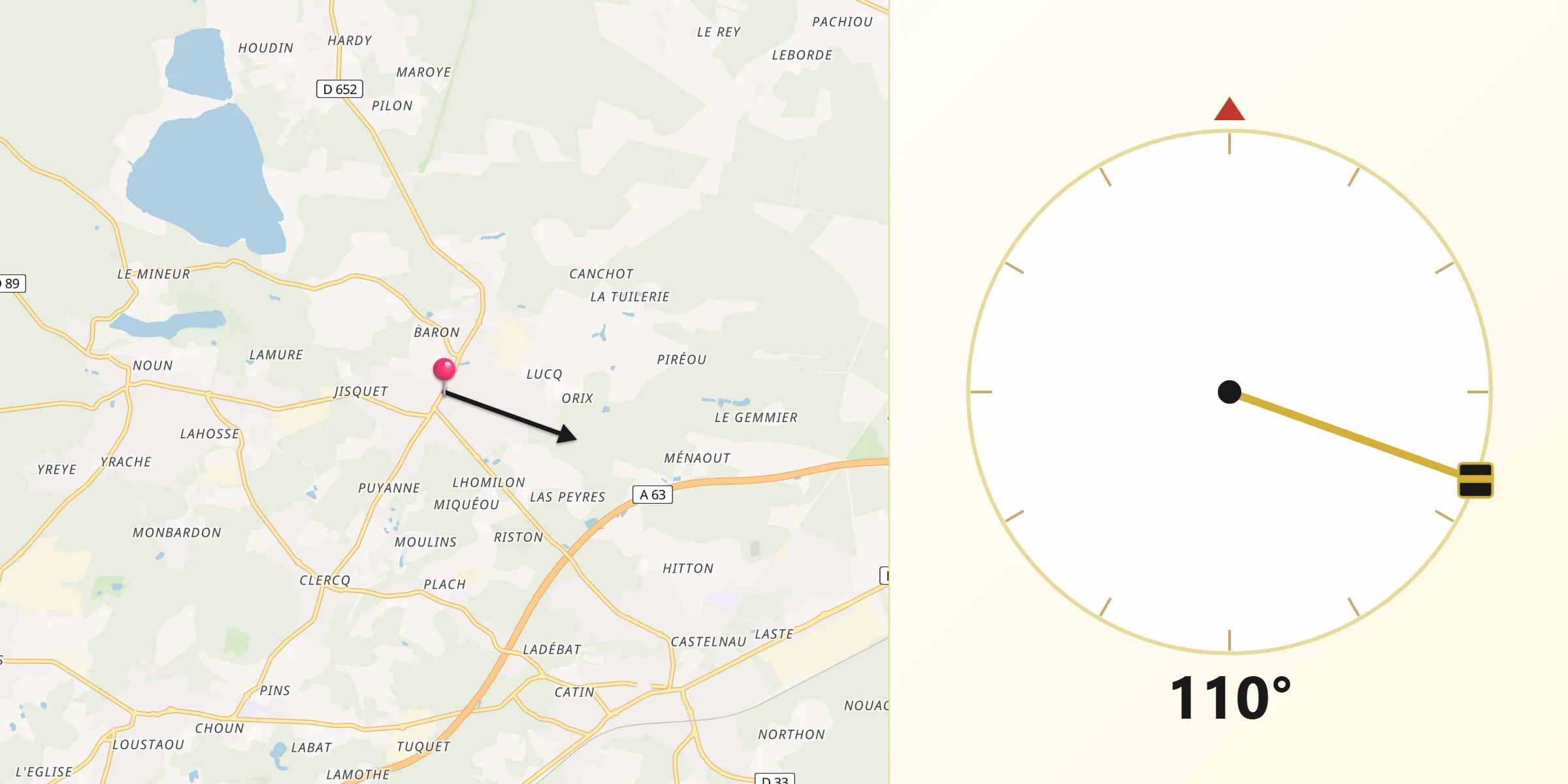 Direction vers la Qibla depuis Tosse