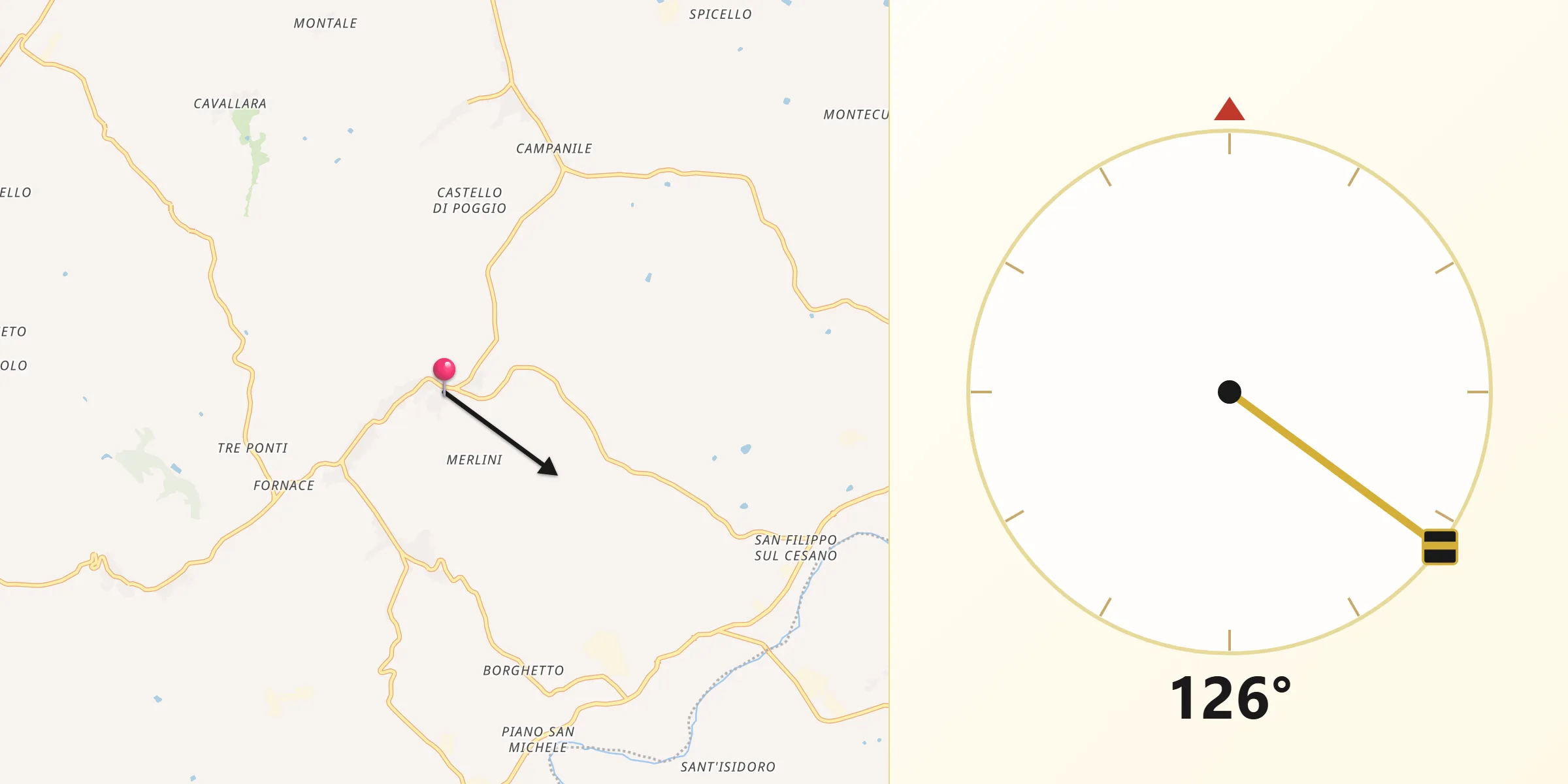 Direzione della Qibla da Orciano di Pesaro