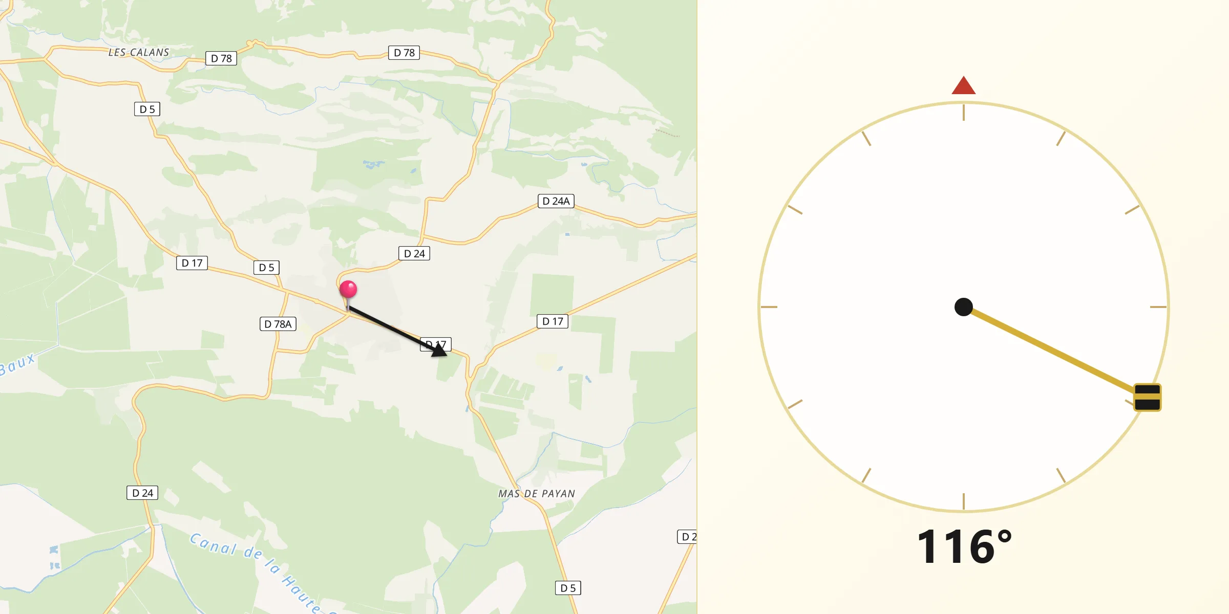 Direction vers la Qibla depuis Mouriès