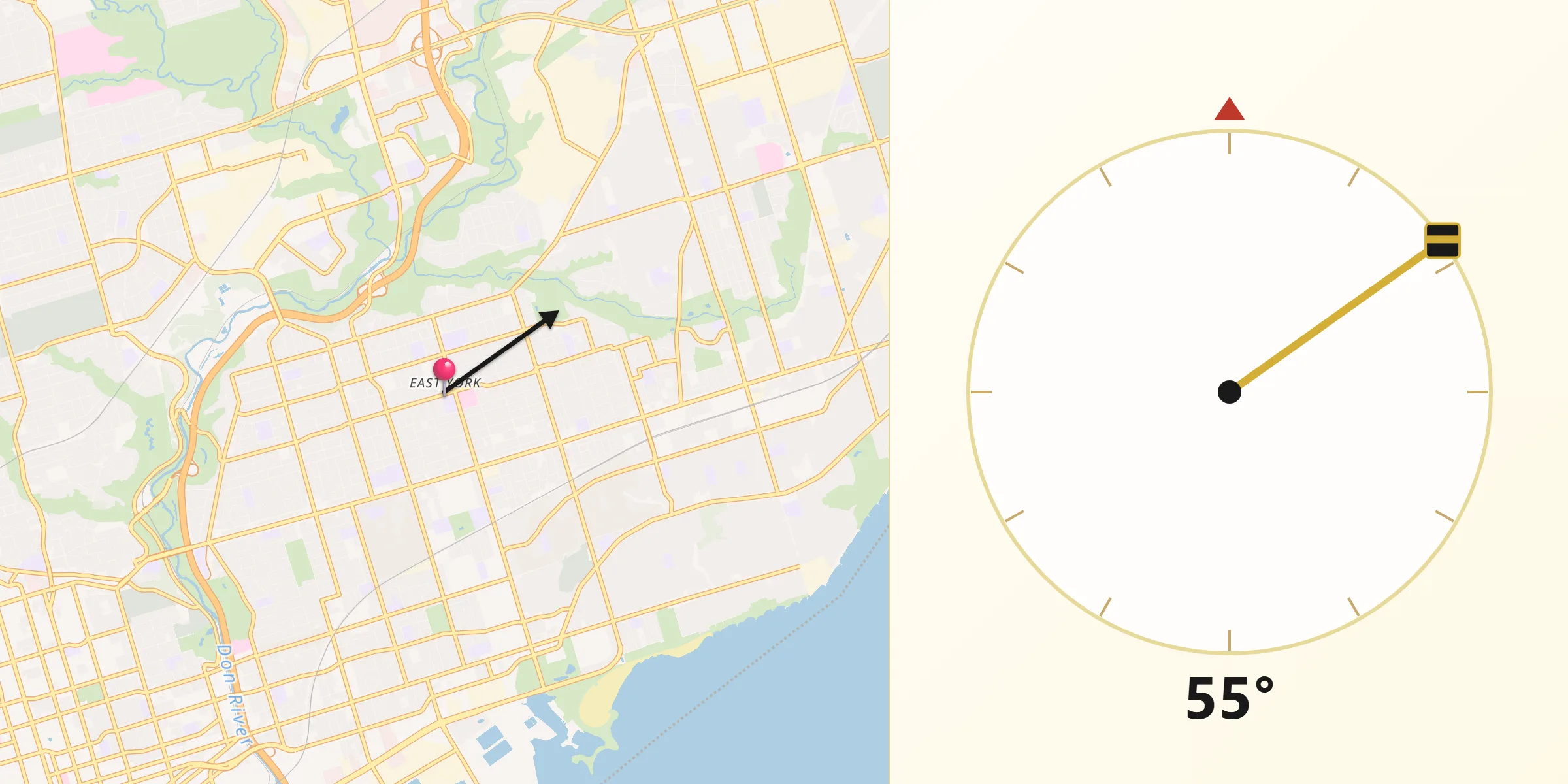 Qibla Direction from East York
