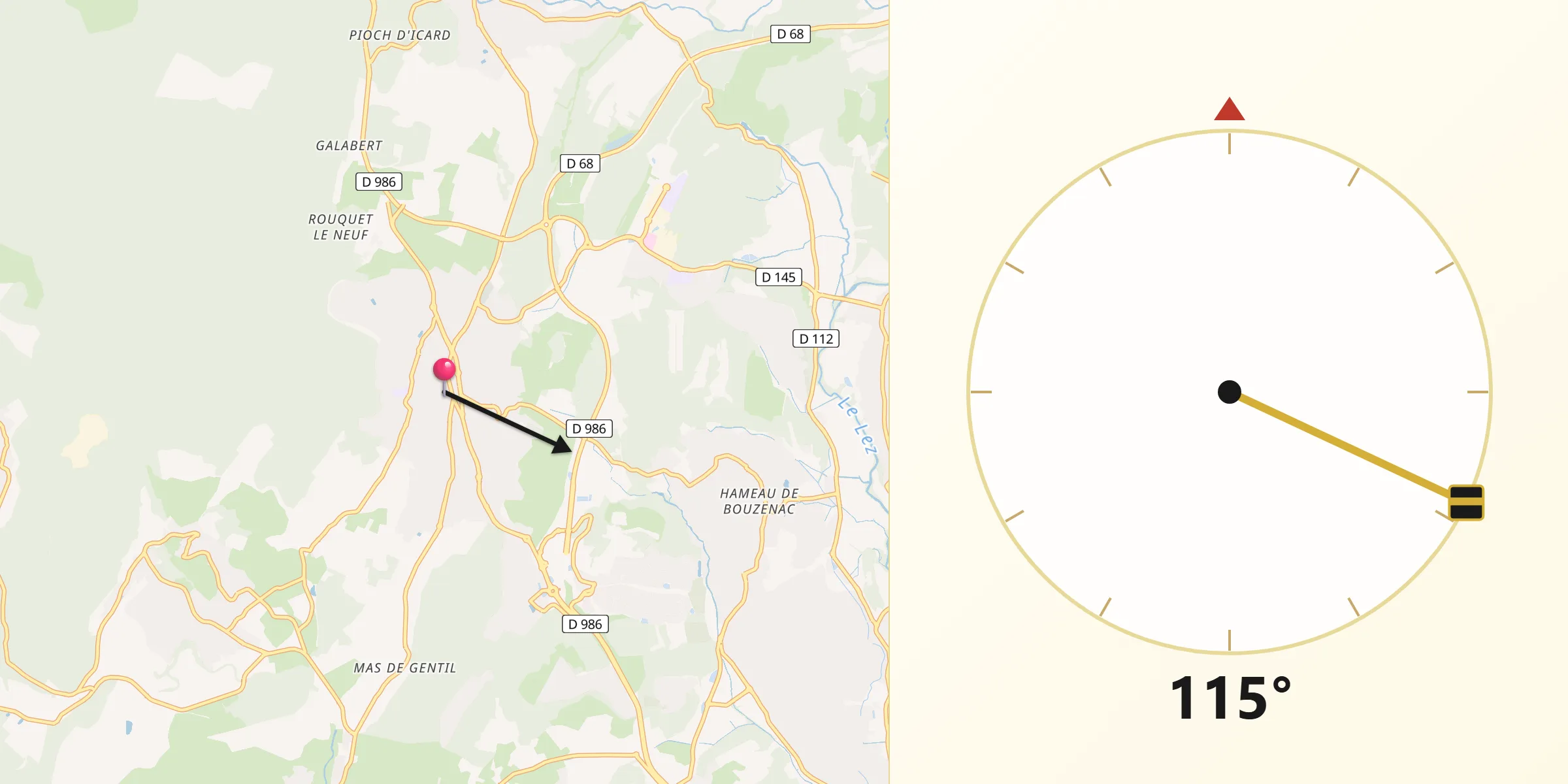 Direction vers la Qibla depuis Saint-Gély-du-Fesc