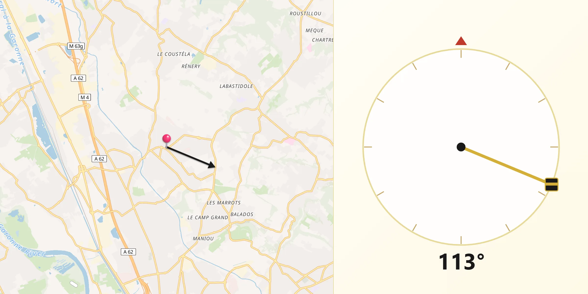 Direction vers la Qibla depuis Castelginest