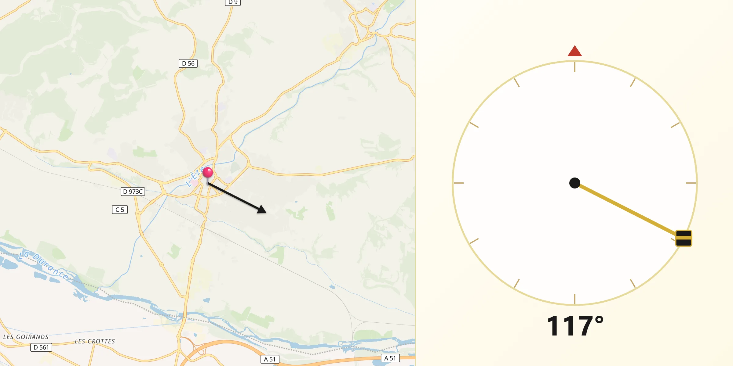 Direction vers la Qibla depuis Pertuis
