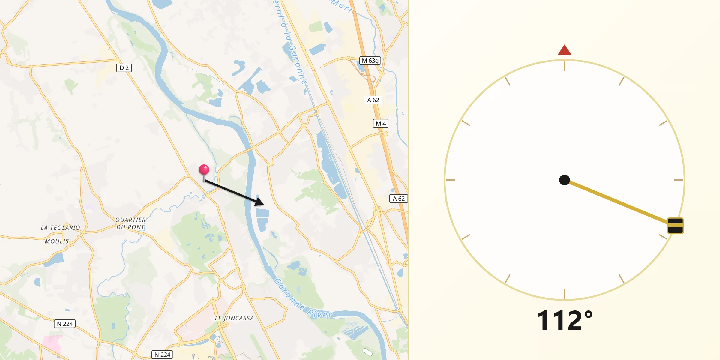 Direction vers la Qibla depuis Seilh