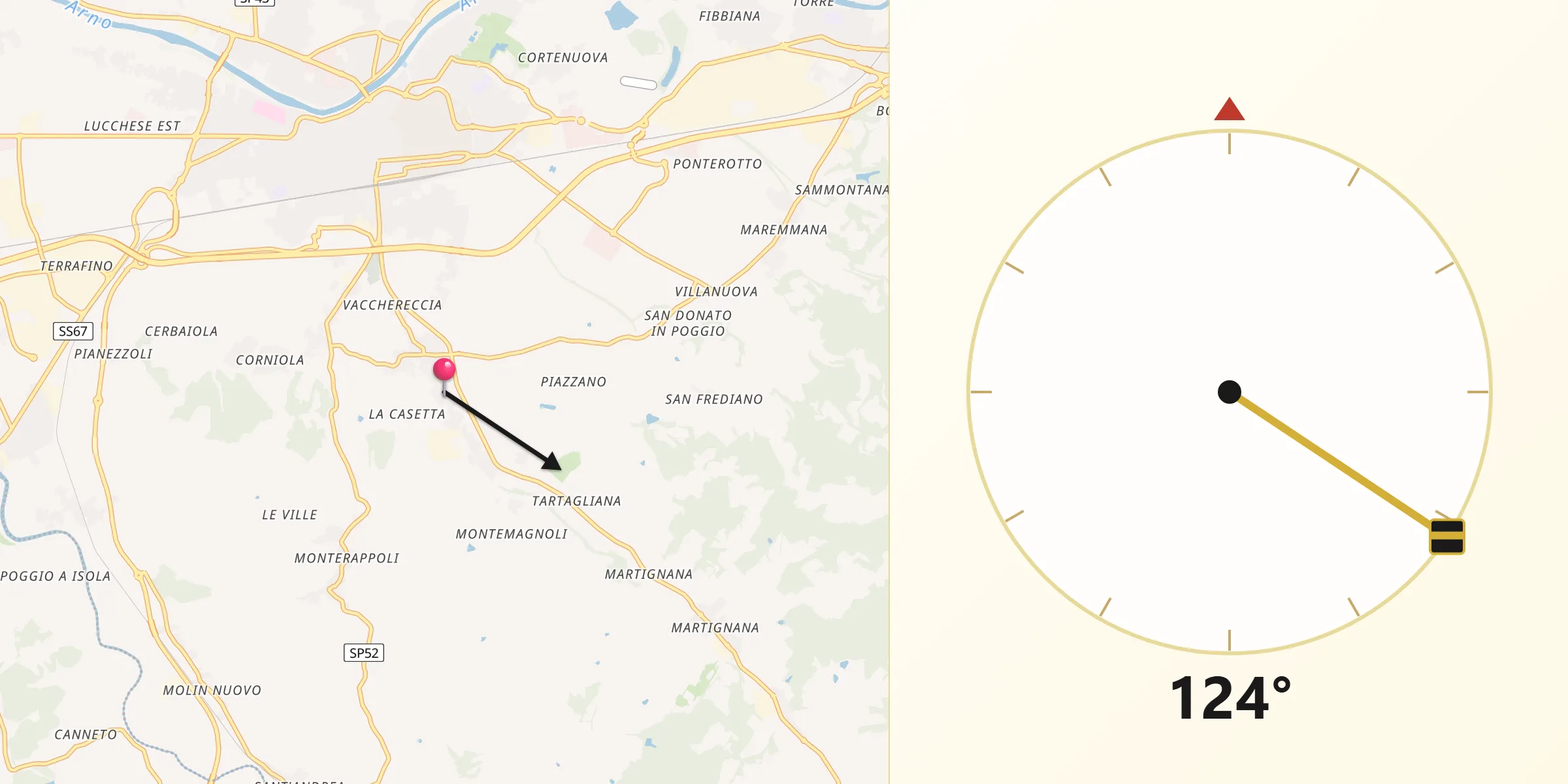 Direzione della Qibla da Pozzale-Case Nuove