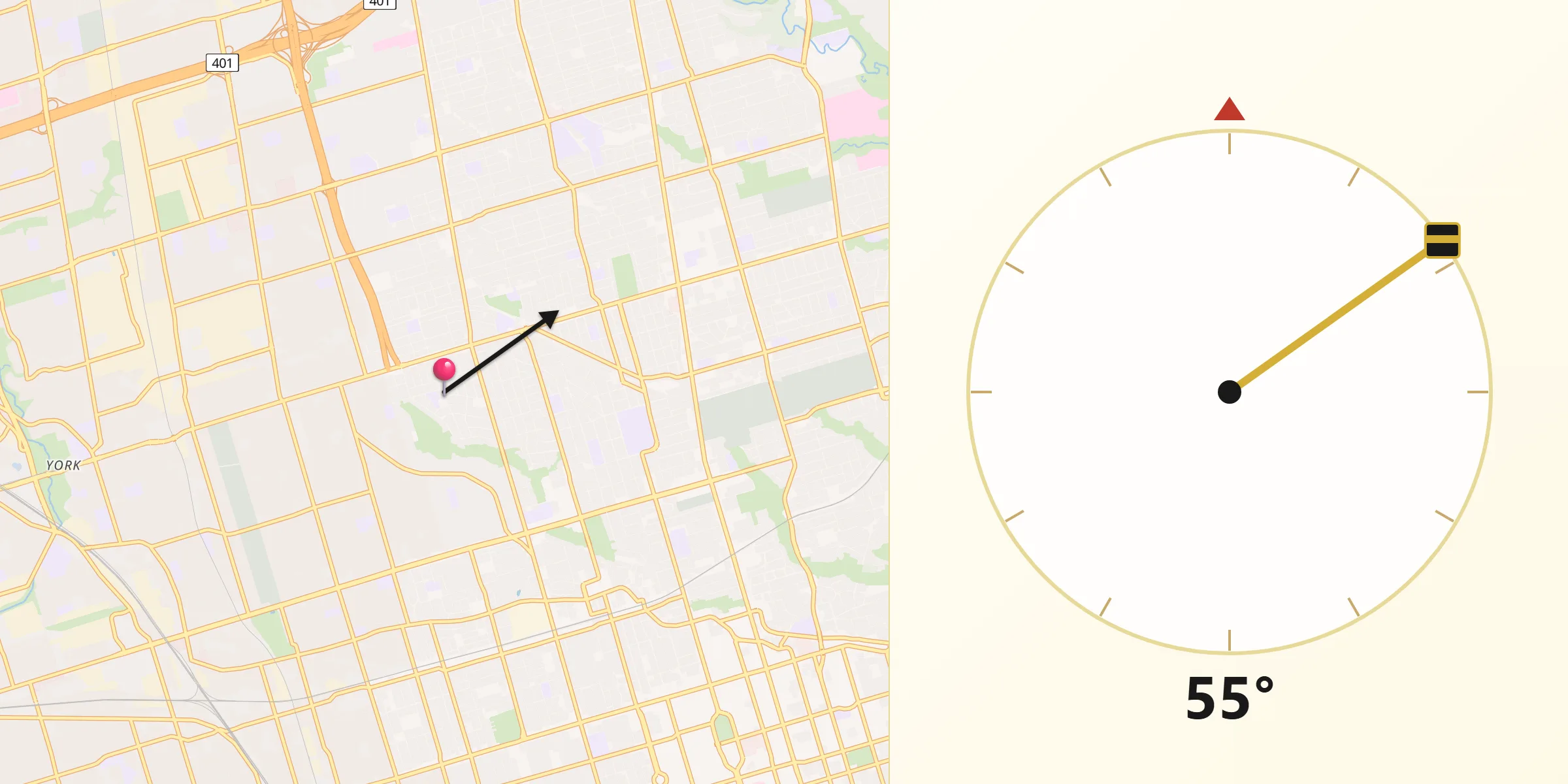 Qibla Direction from Toronto county