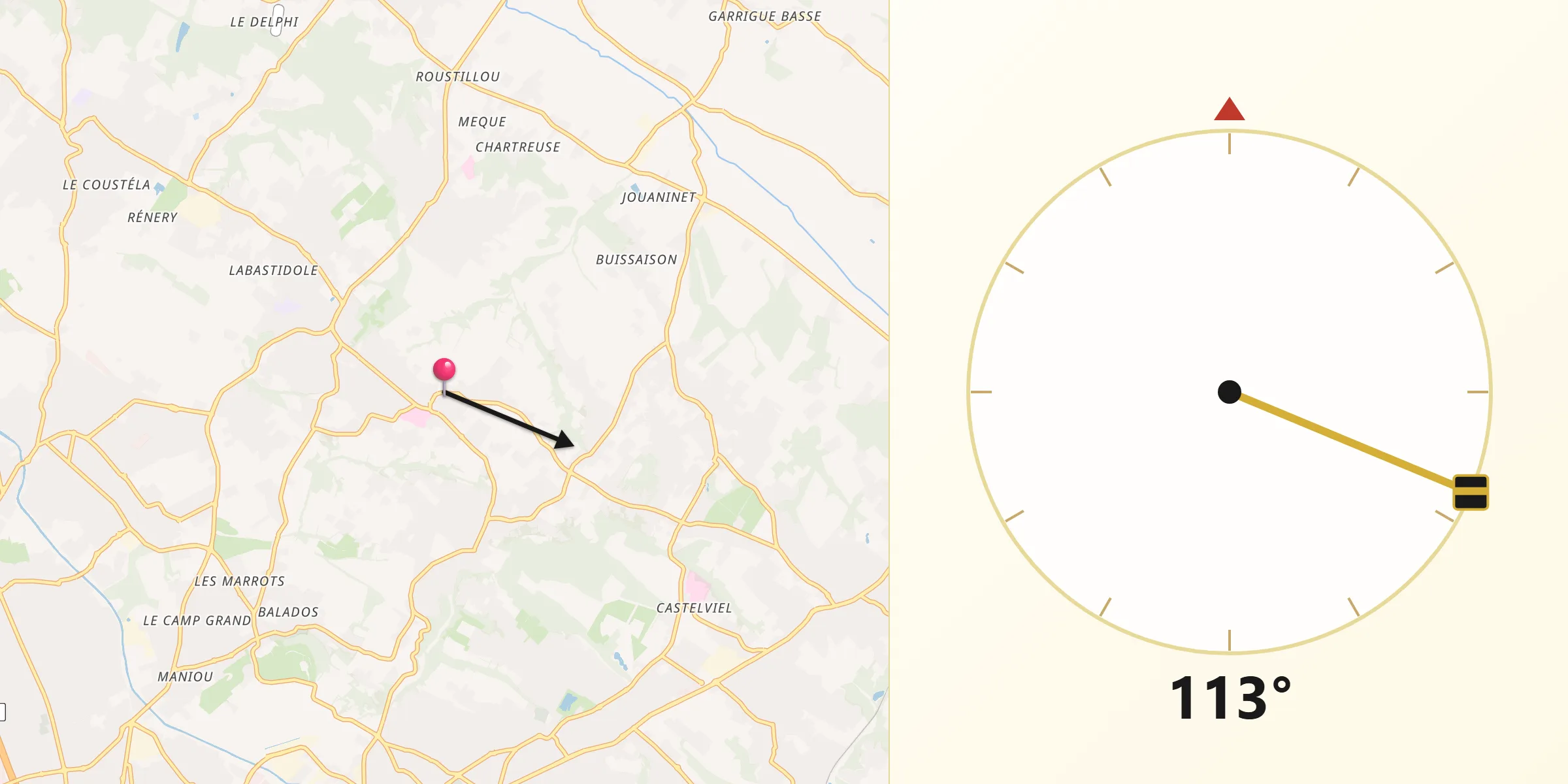 Direction vers la Qibla depuis Saint-Loup-Cammas