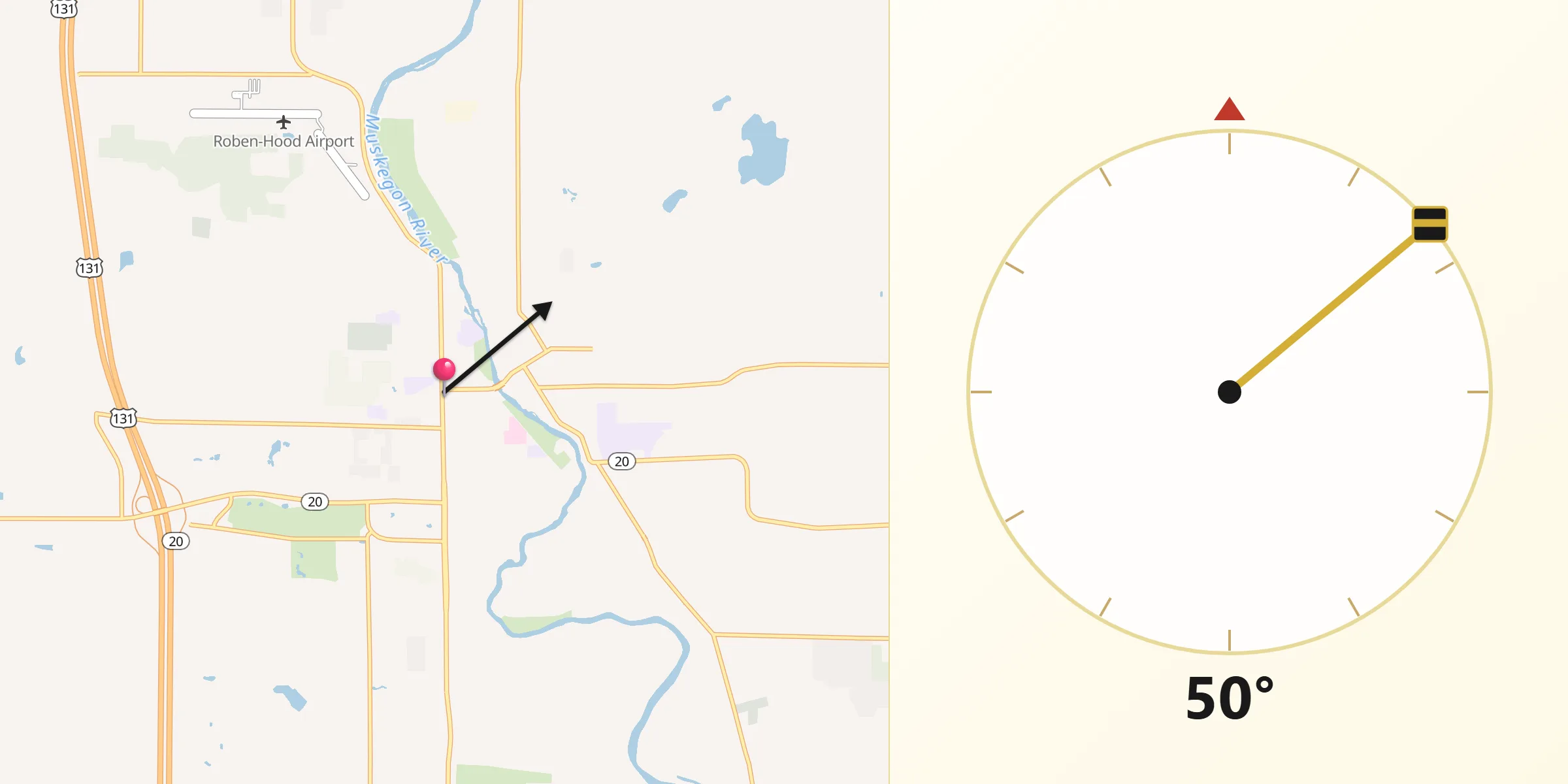 Qibla Direction from Big Rapids