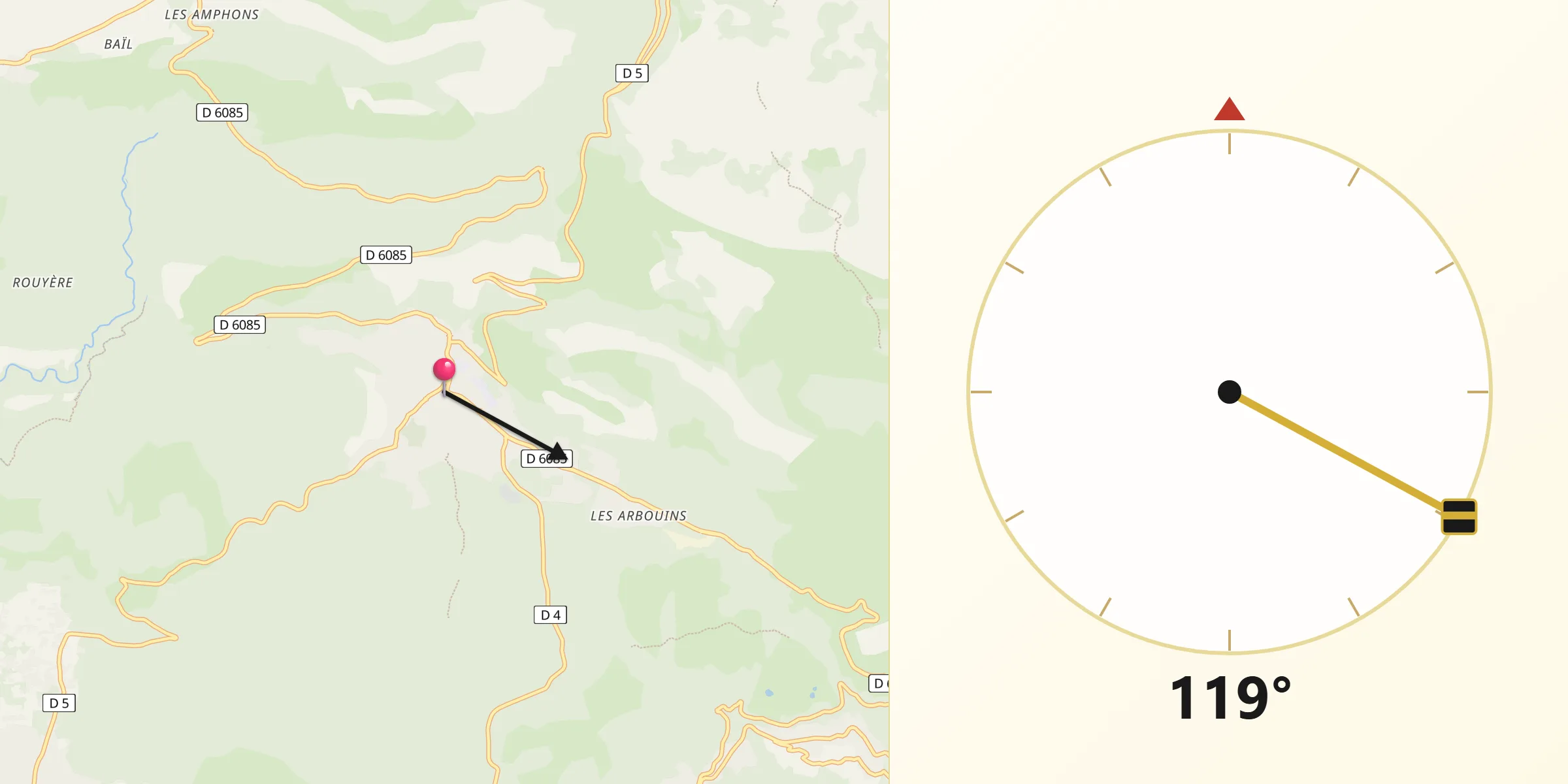 Direction vers la Qibla depuis Saint-Vallier-de-Thiey