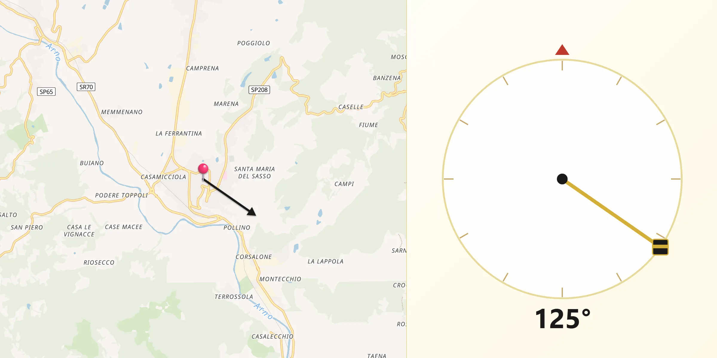Direzione della Qibla da Bibbiena