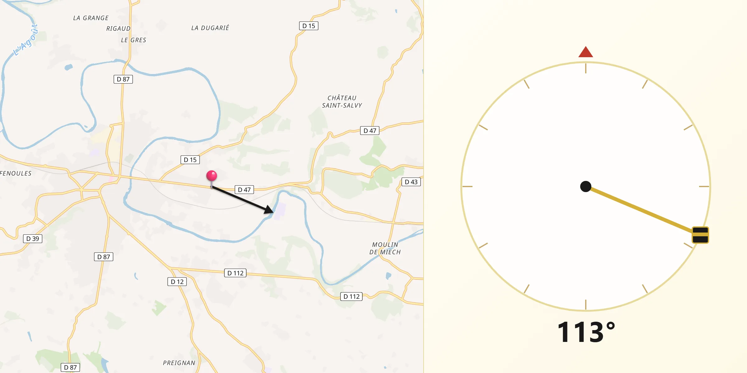 Direction vers la Qibla depuis Labastide-Saint-Georges
