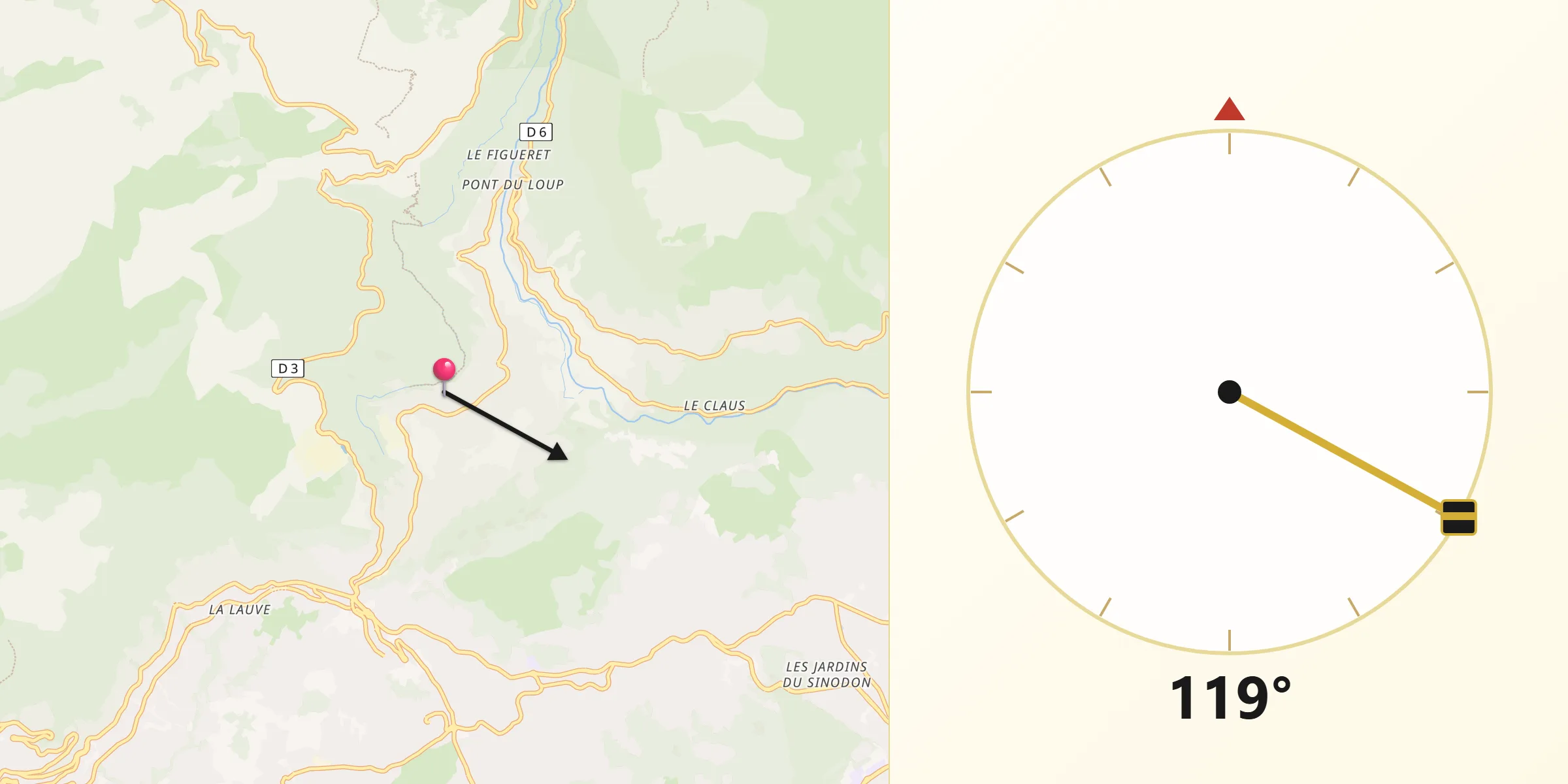 Direction vers la Qibla depuis Le Bar-sur-Loup
