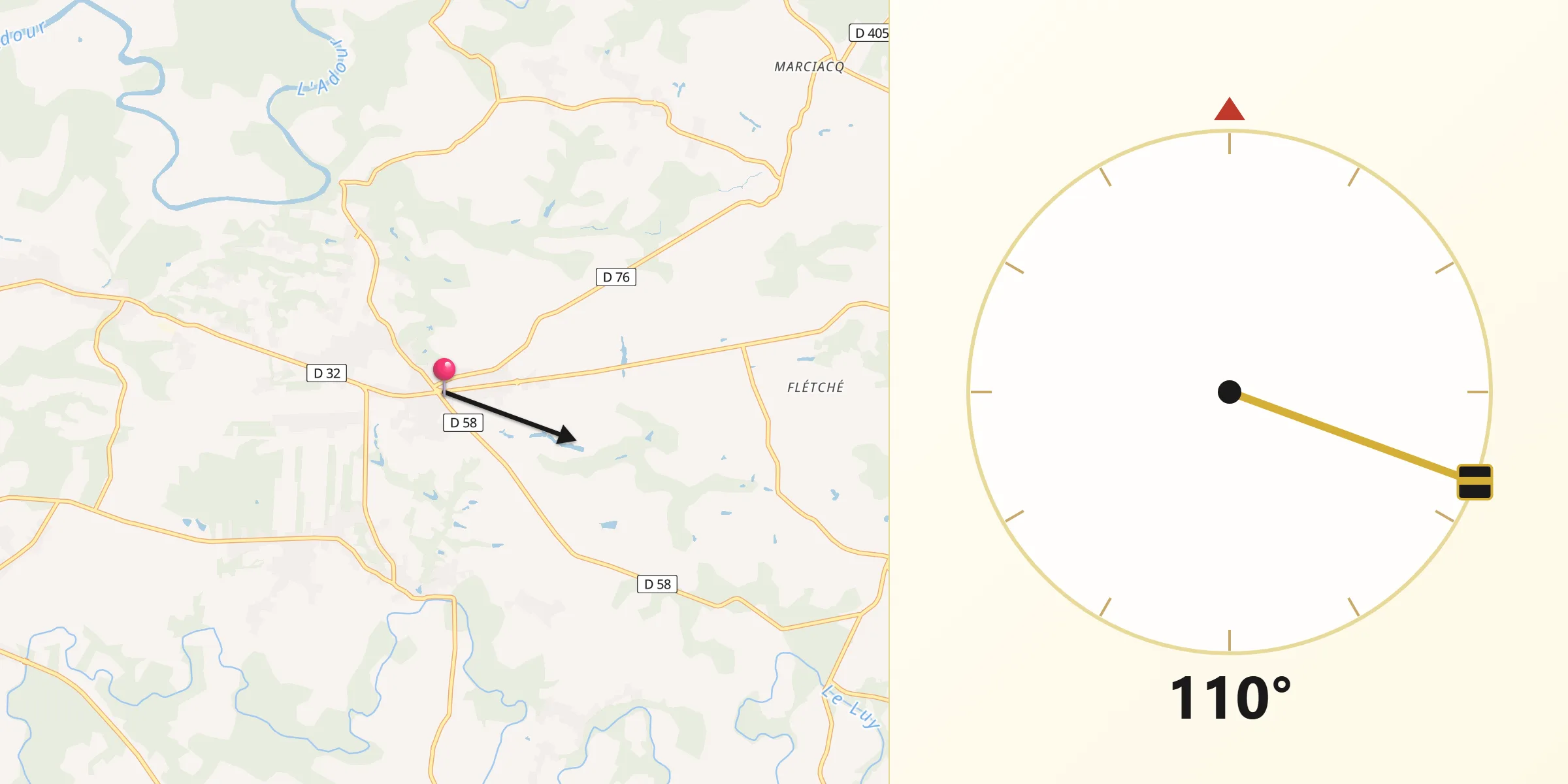 Direction vers la Qibla depuis Hinx