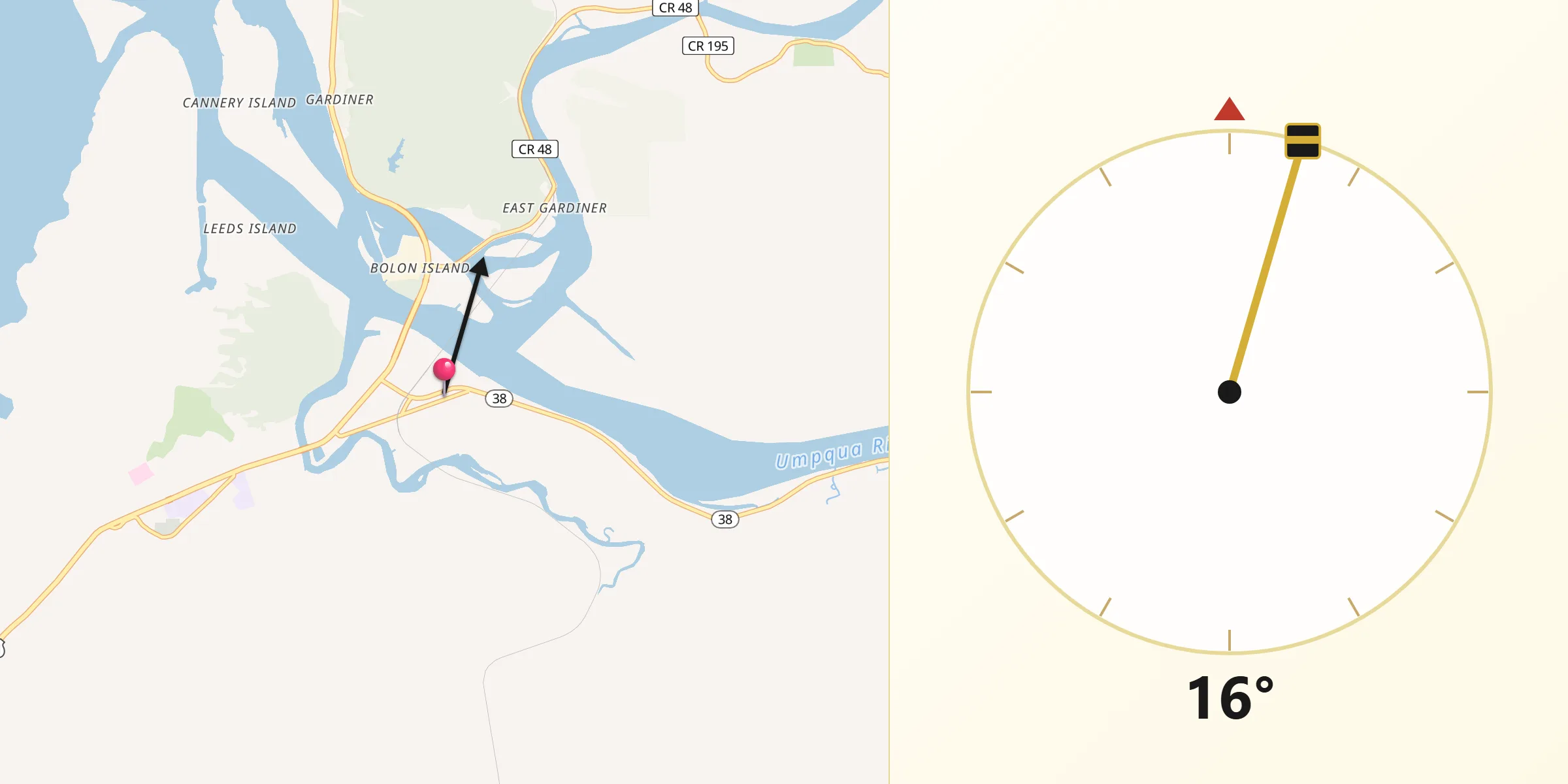 Qibla Direction from Reedsport