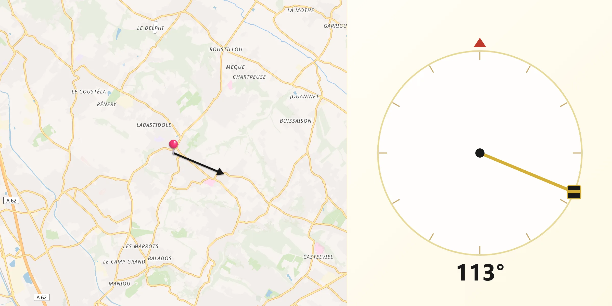 Direction vers la Qibla depuis Pechbonnieu