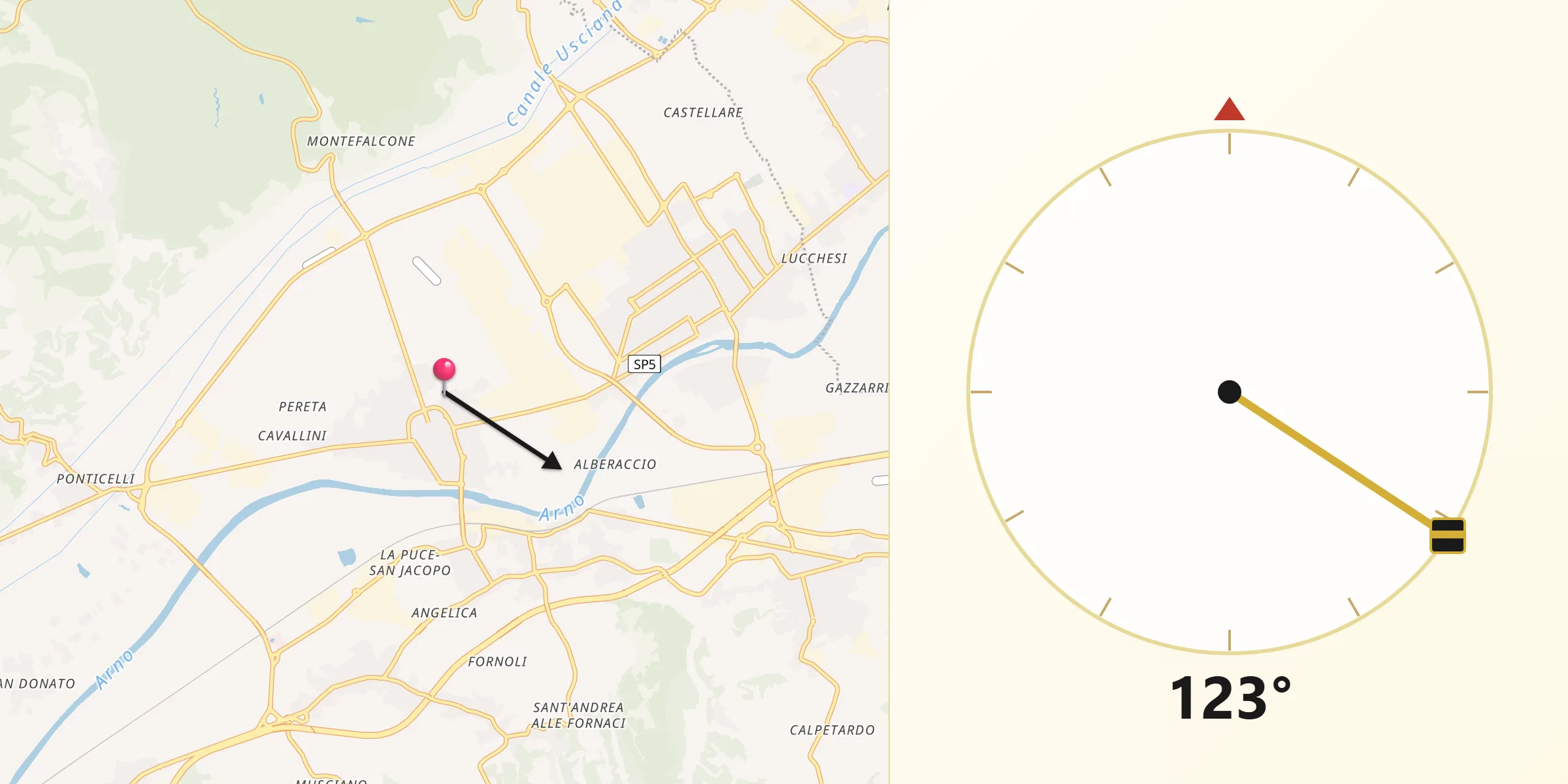 Direzione della Qibla da Castelfranco di Sotto