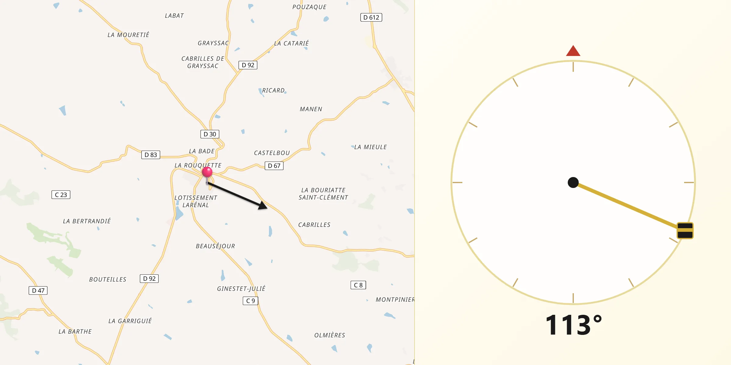 Direction vers la Qibla depuis Lautrec