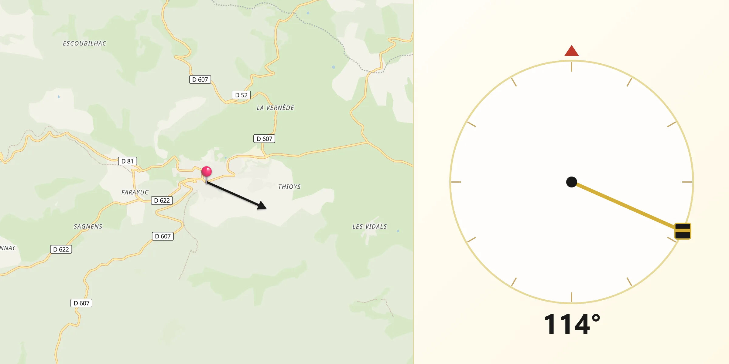 Direction vers la Qibla depuis Lacaune