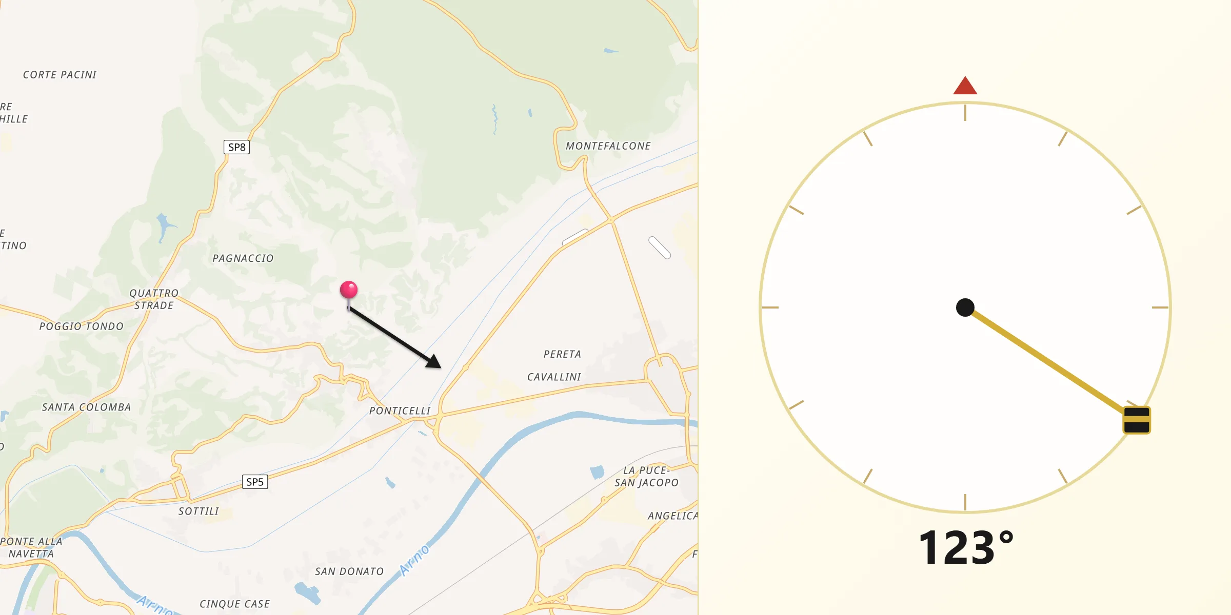 Direzione della Qibla da Santa Maria a Monte