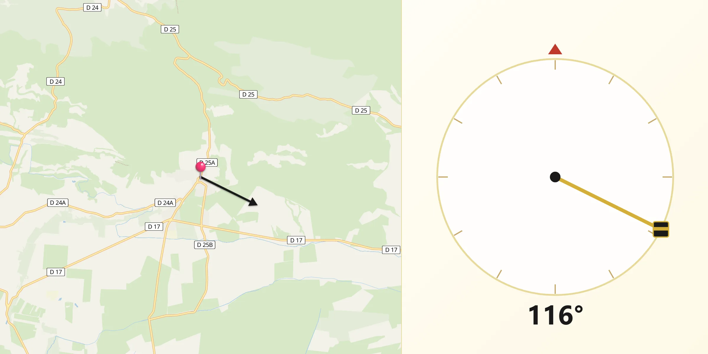 Direction vers la Qibla depuis Aureille