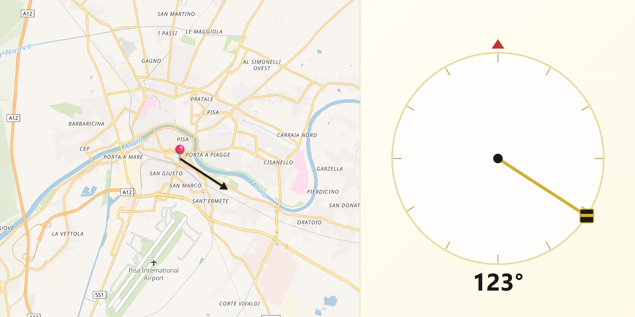 Direzione della Qibla da Pisa
