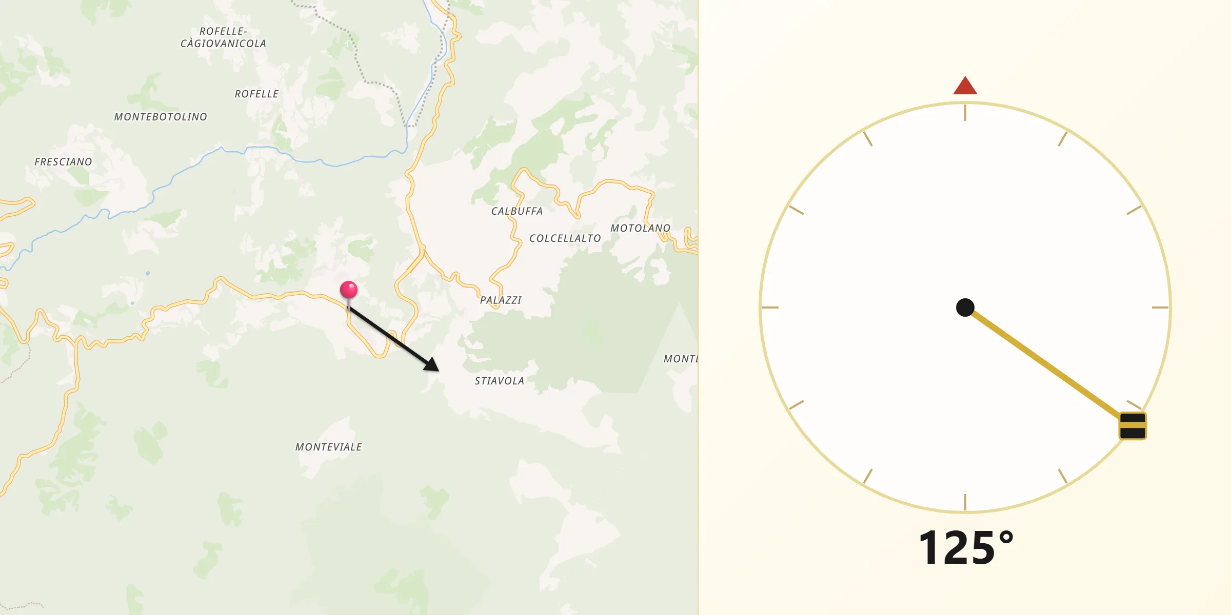 Direzione della Qibla da Badia Tedalda