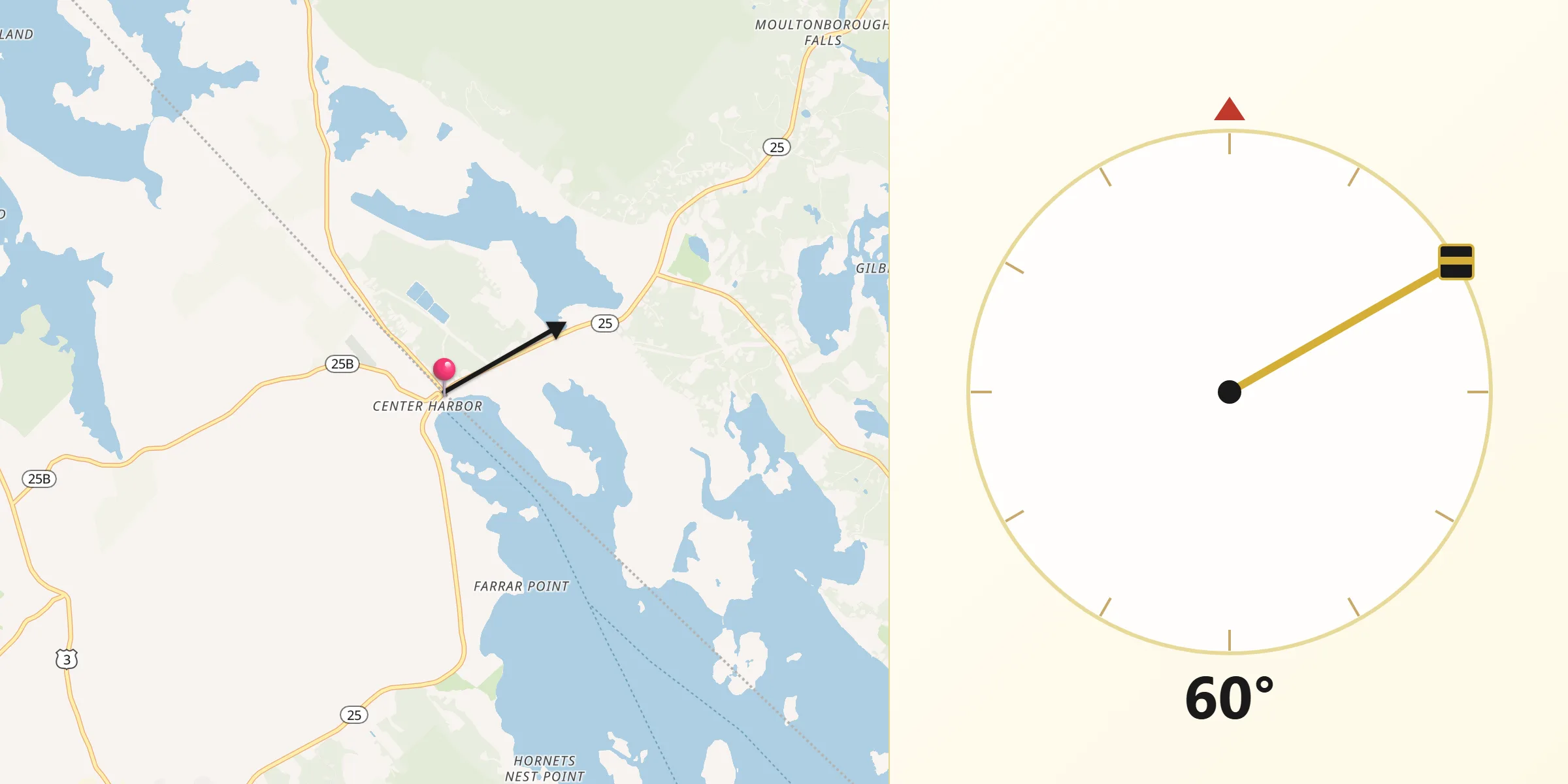 Qibla Direction from Center Harbor