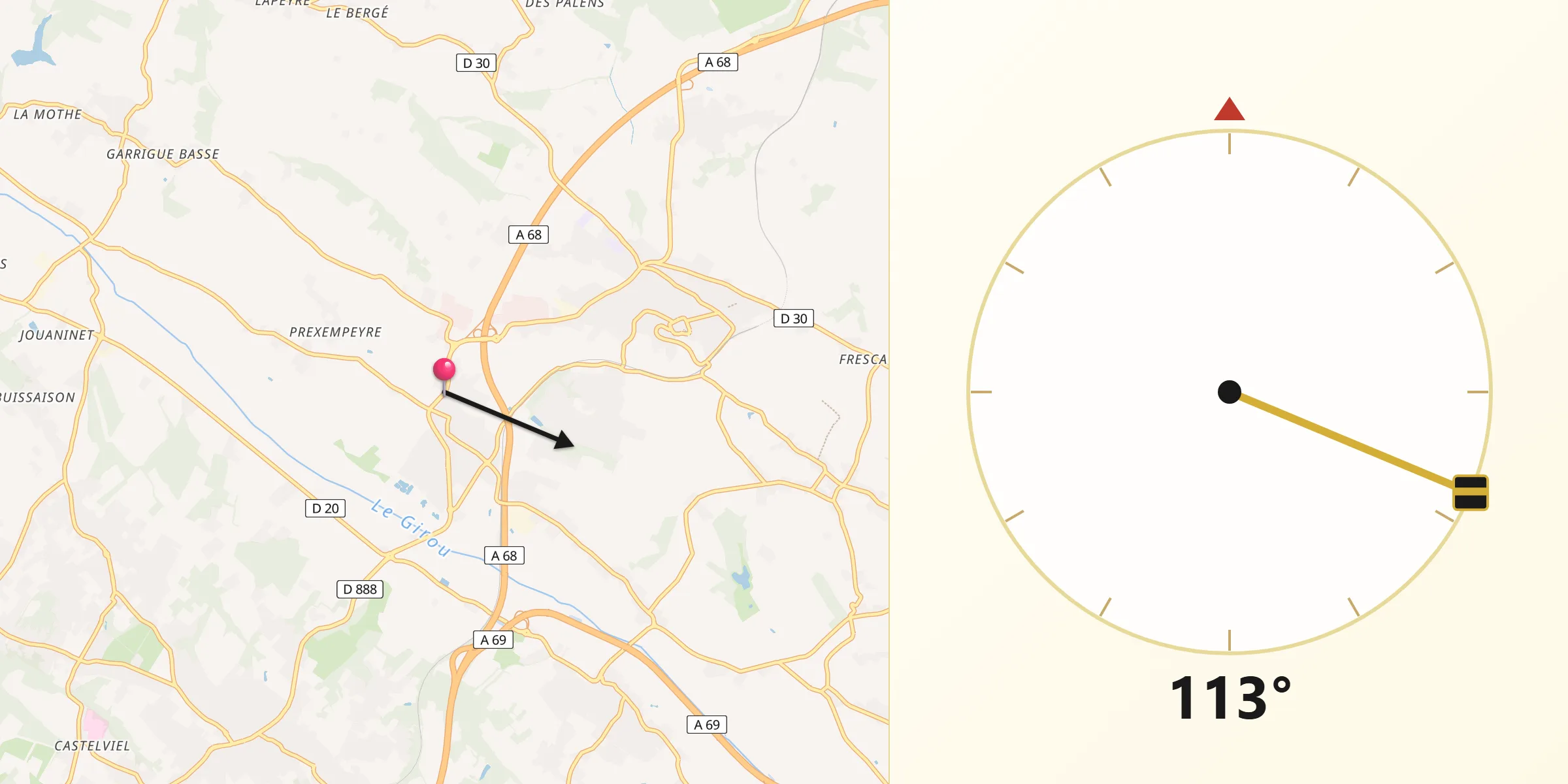 Direction vers la Qibla depuis Garidech