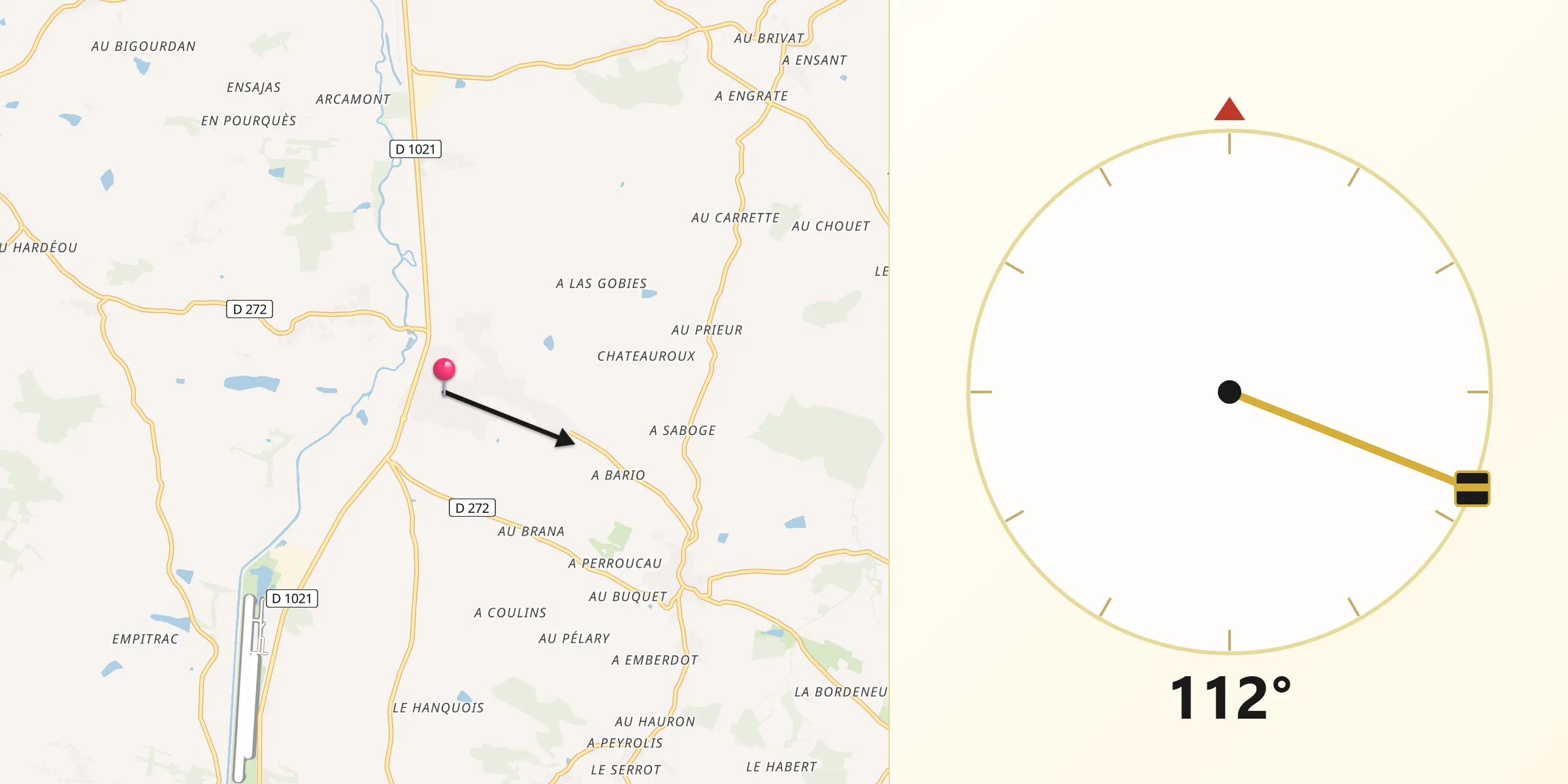 Direction vers la Qibla depuis Preignan
