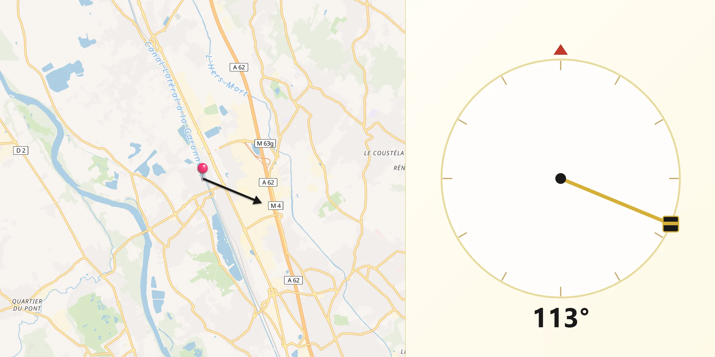Direction vers la Qibla depuis Lespinasse