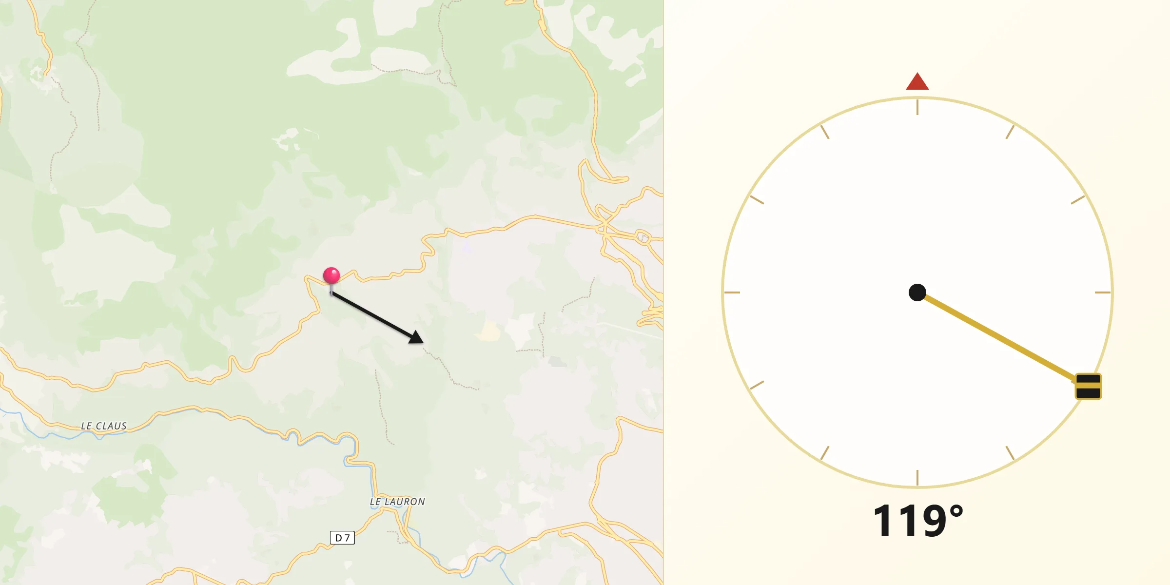 Direction vers la Qibla depuis Tourrettes-sur-Loup