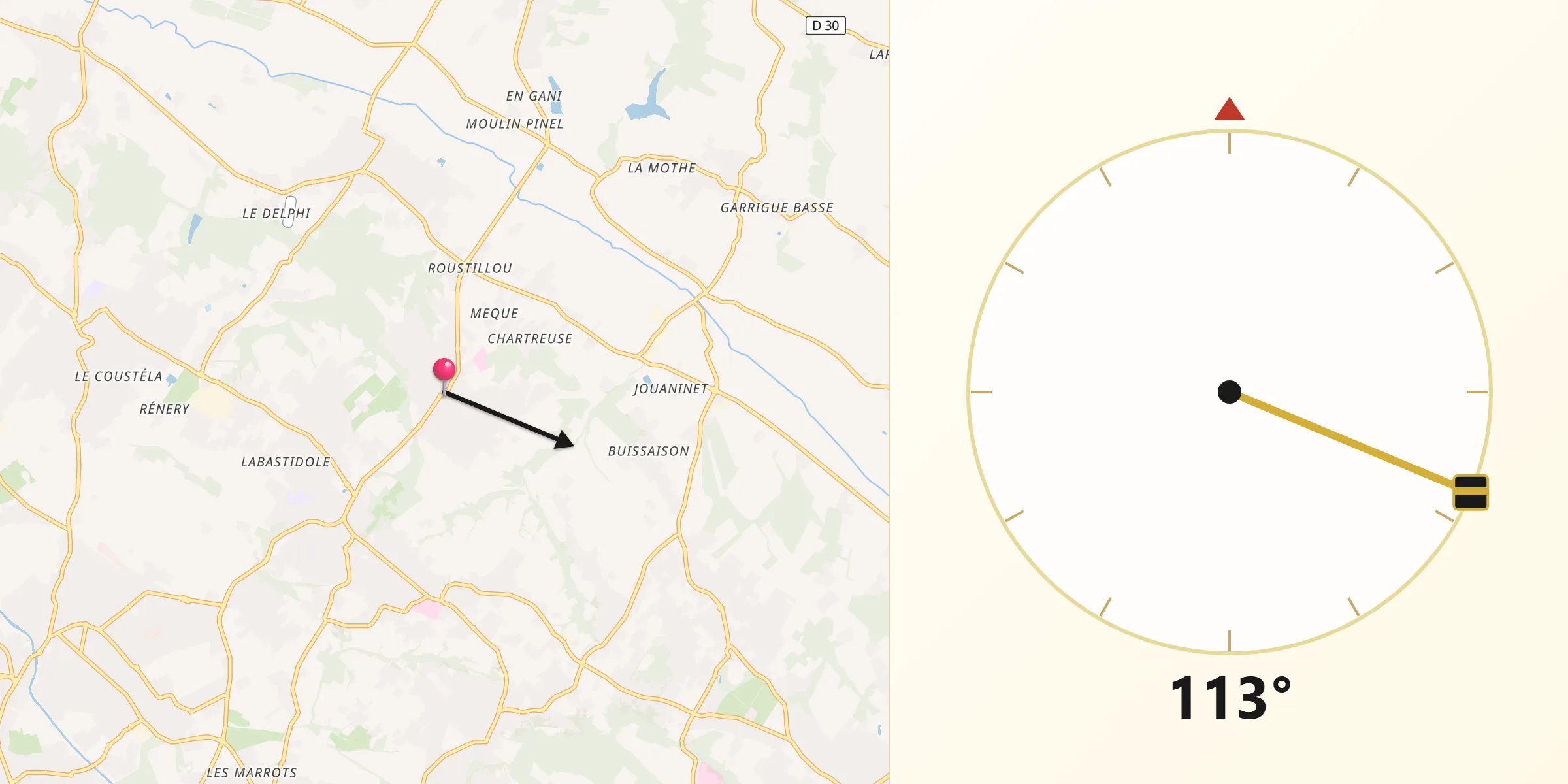 Direction vers la Qibla depuis Montberon