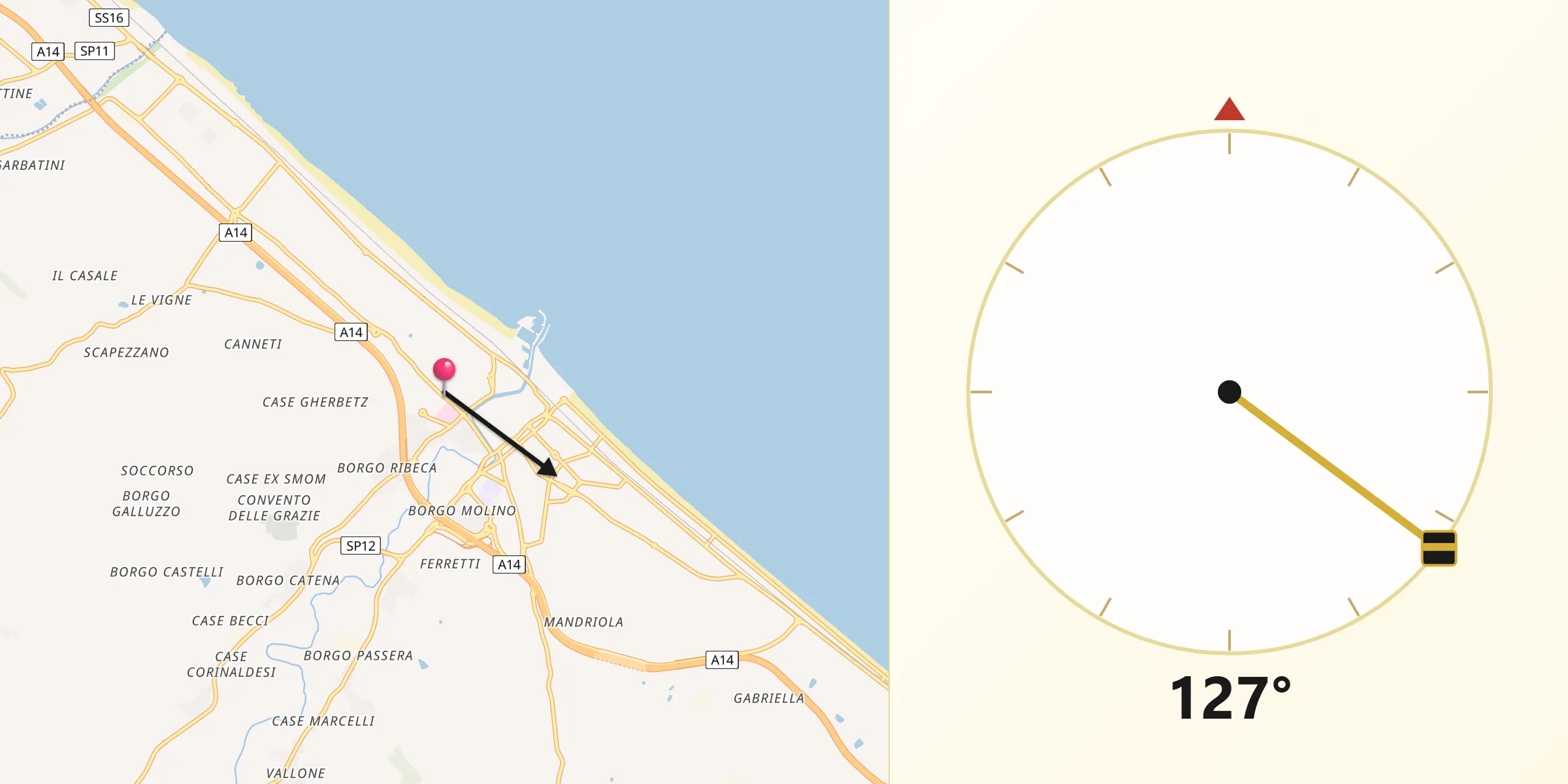 Direzione della Qibla da Senigallia