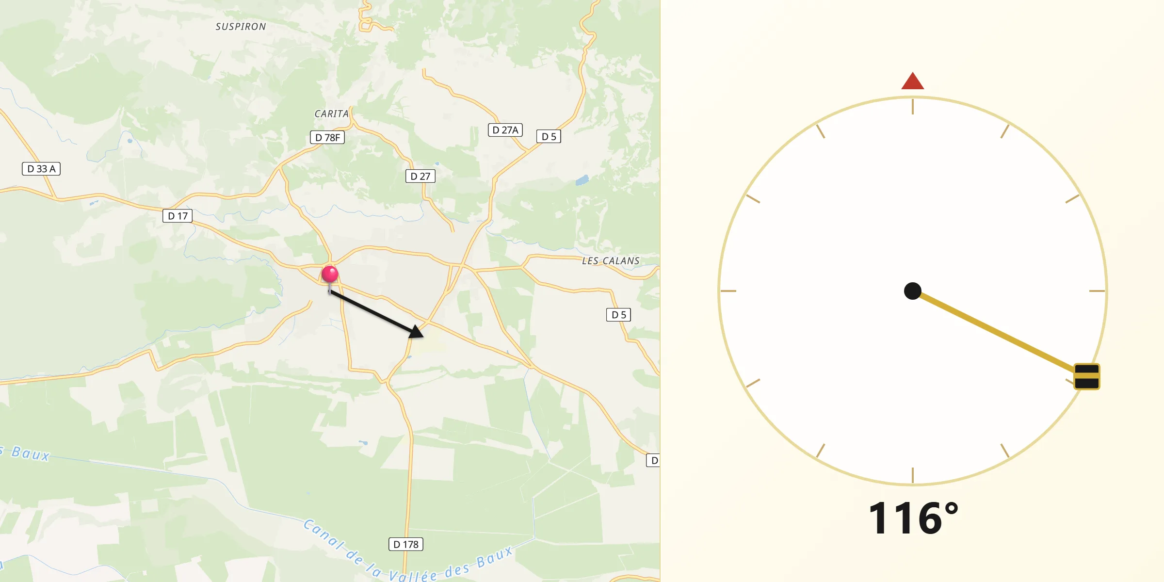 Direction vers la Qibla depuis Paradou