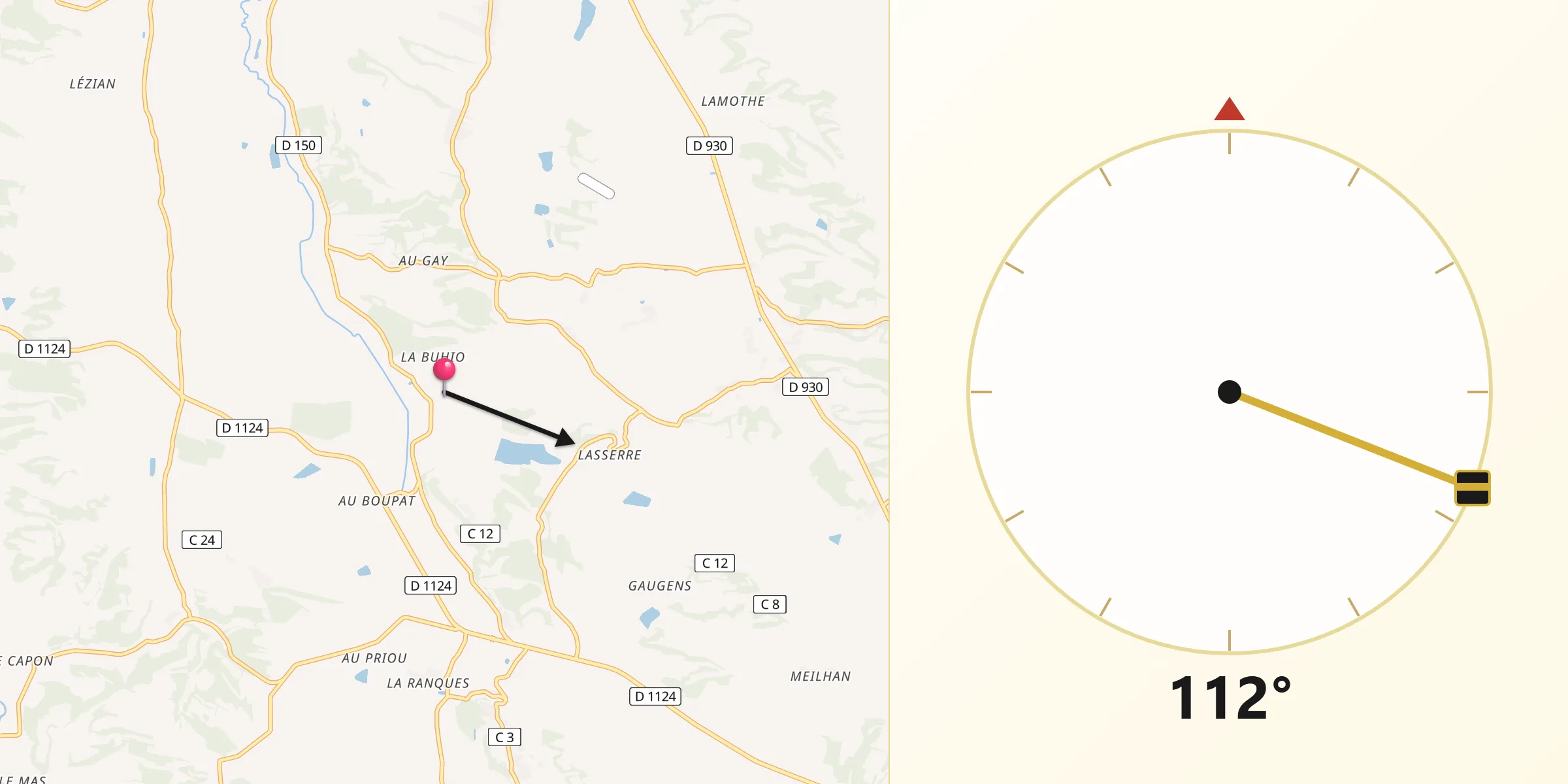 Direction vers la Qibla depuis Gers