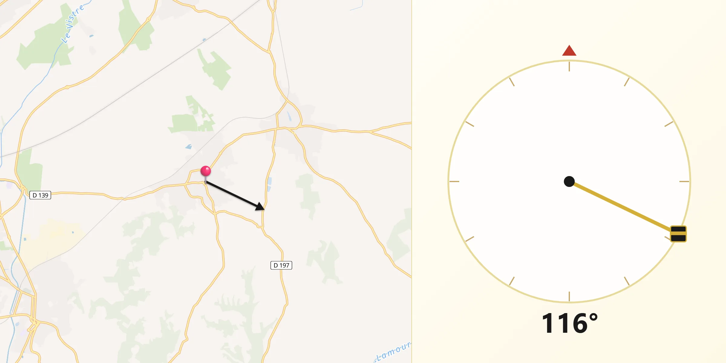 Direction vers la Qibla depuis Beauvoisin