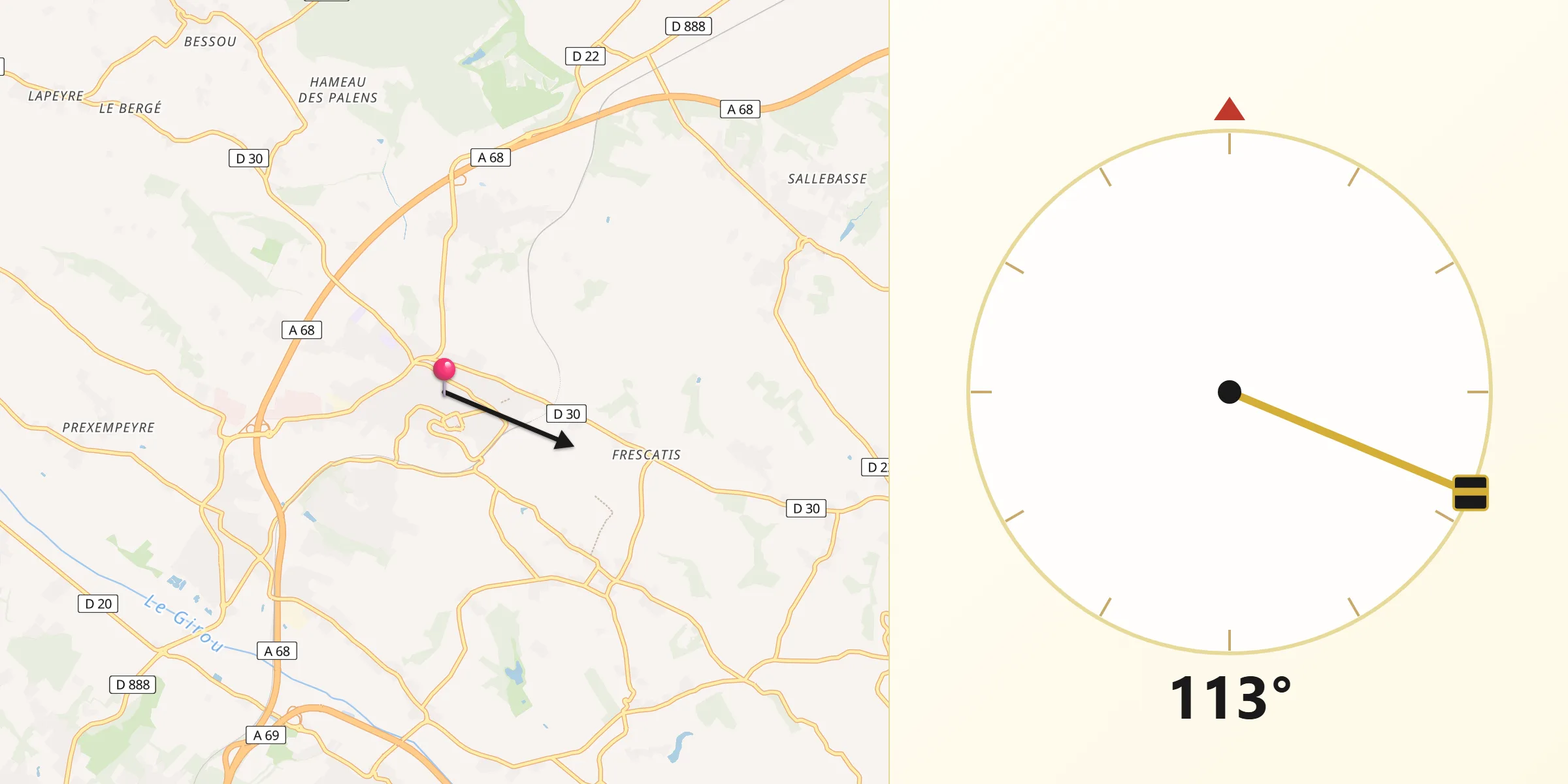 Direction vers la Qibla depuis Montastruc-la-Conseillère