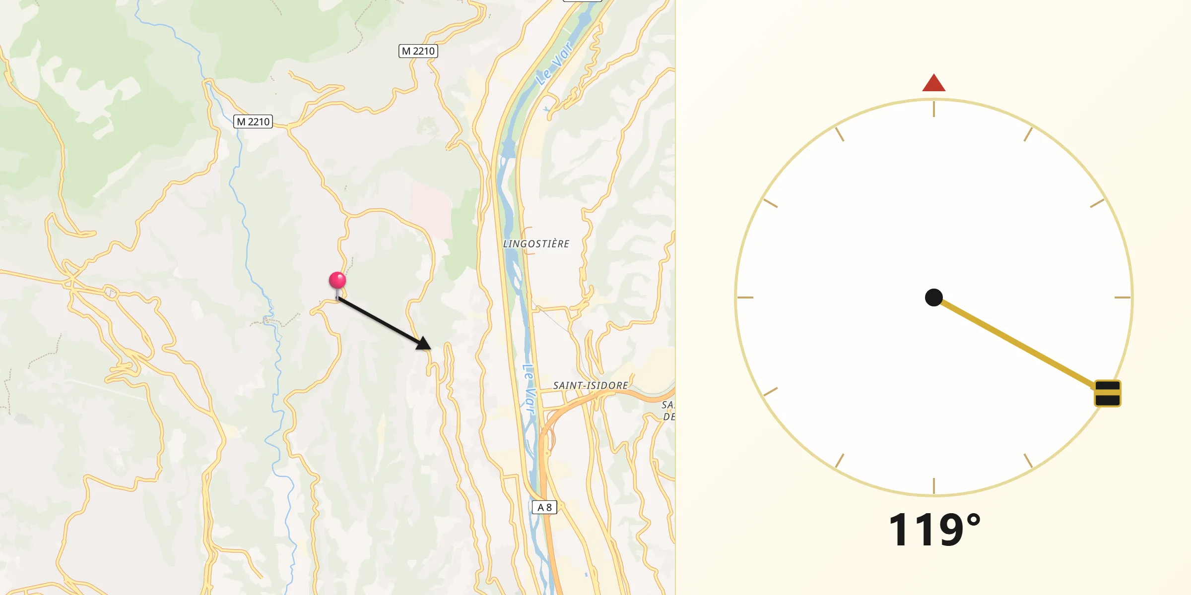Direction vers la Qibla depuis La Gaude