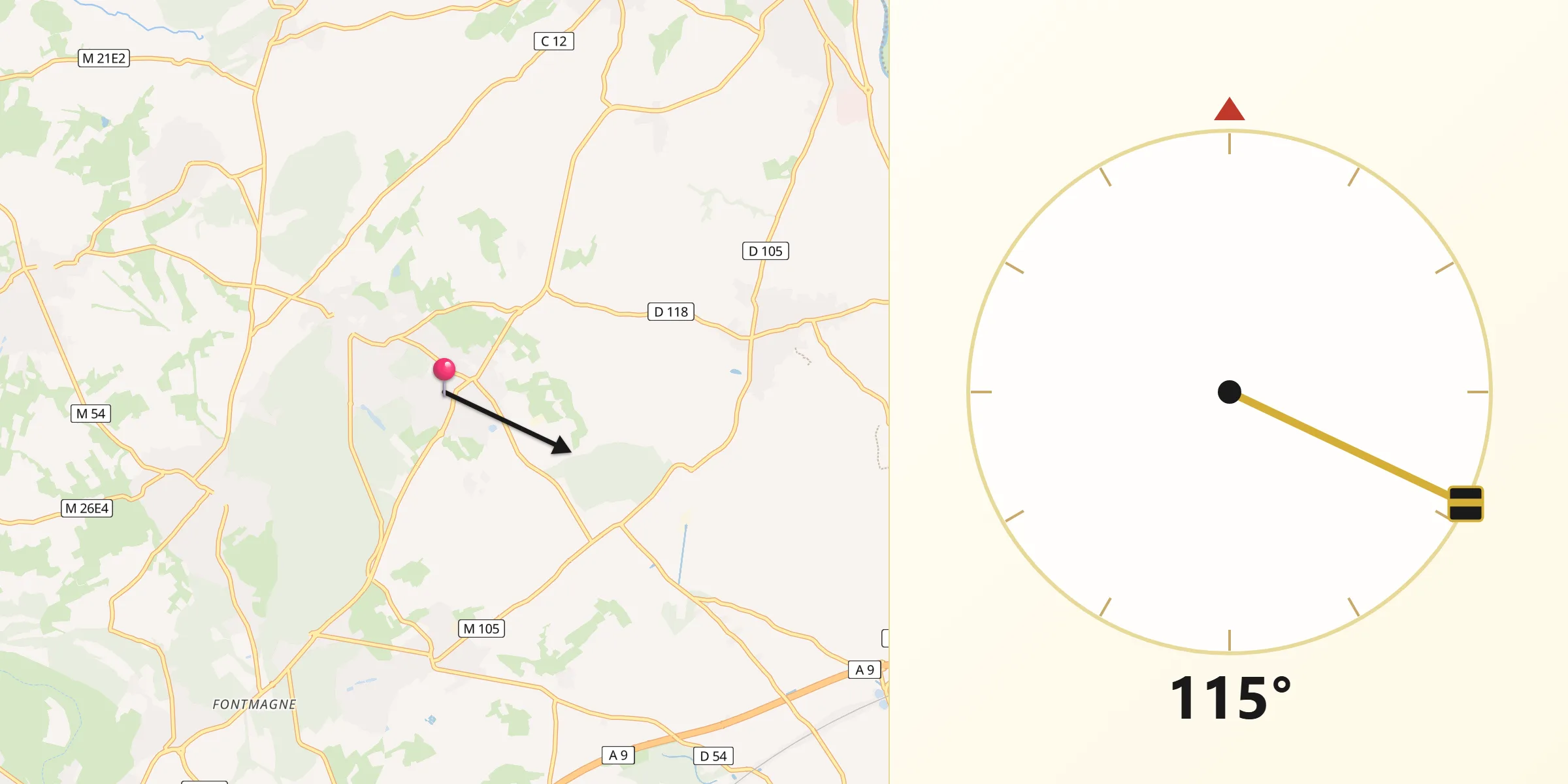 Direction vers la Qibla depuis Restinclières